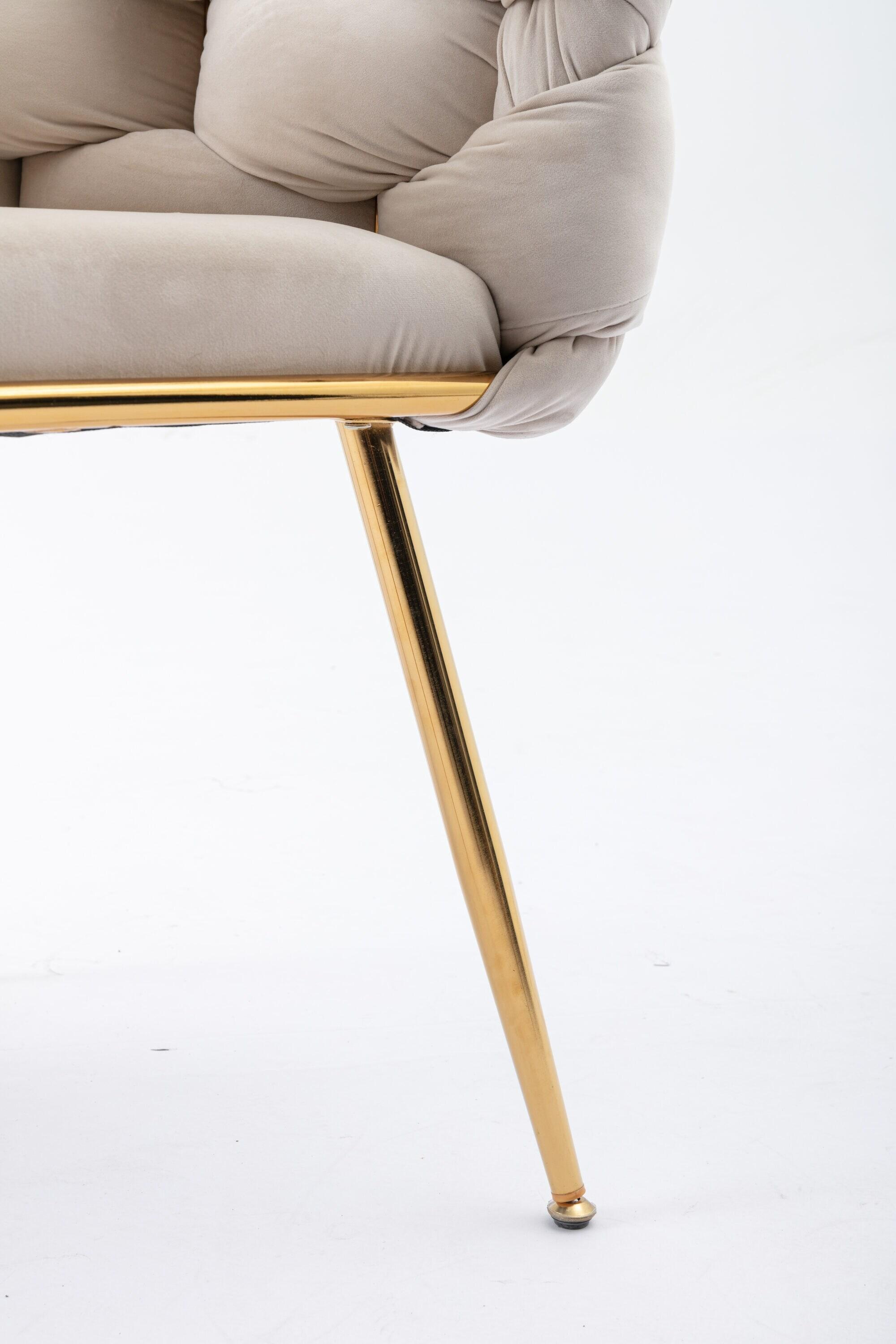 1 PC Modern Velvet Upholstered Accent Chair with Curved Tufted Backrest, Beige-ModernLuxe