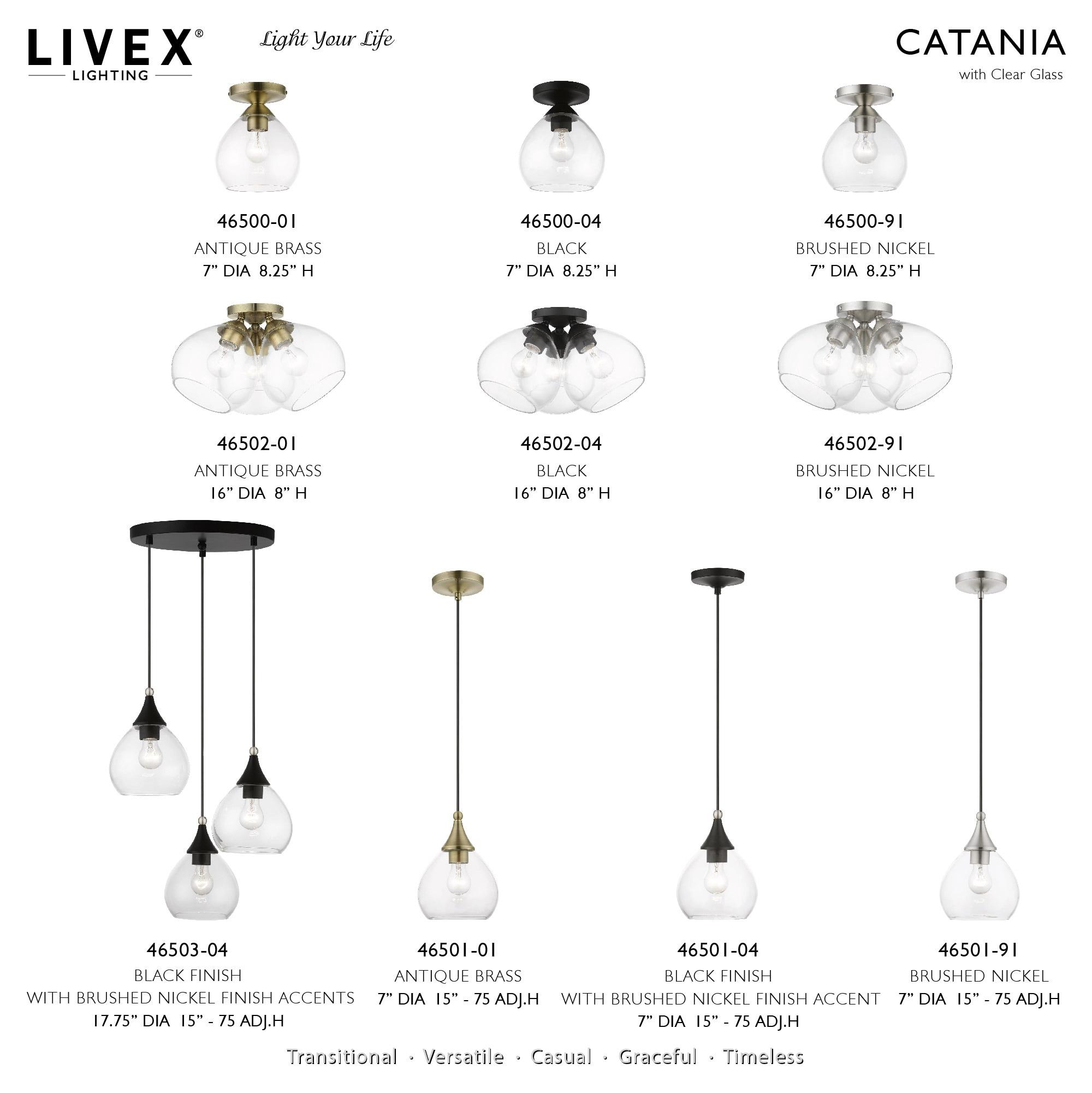 Livex Lighting Catania 3 - Light Pendant in  Black/Brushed Nickel