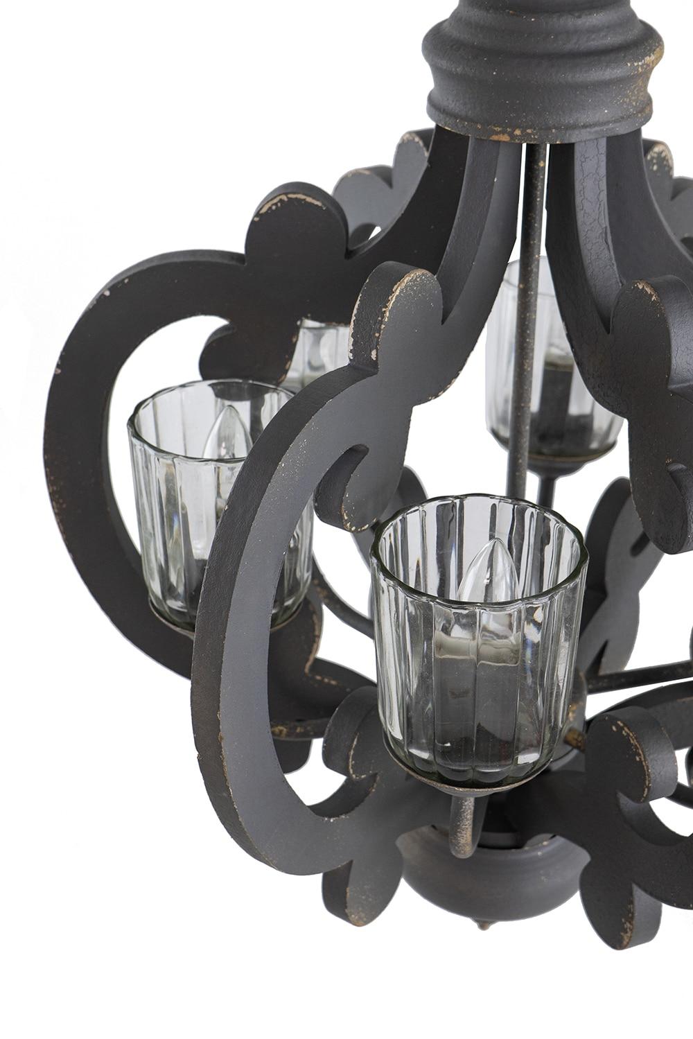 21"x24" 6-Light Wood Chandelier Ceiling Light Gray - A&B Home: No Assembly, UL Listed, Adjustable Height