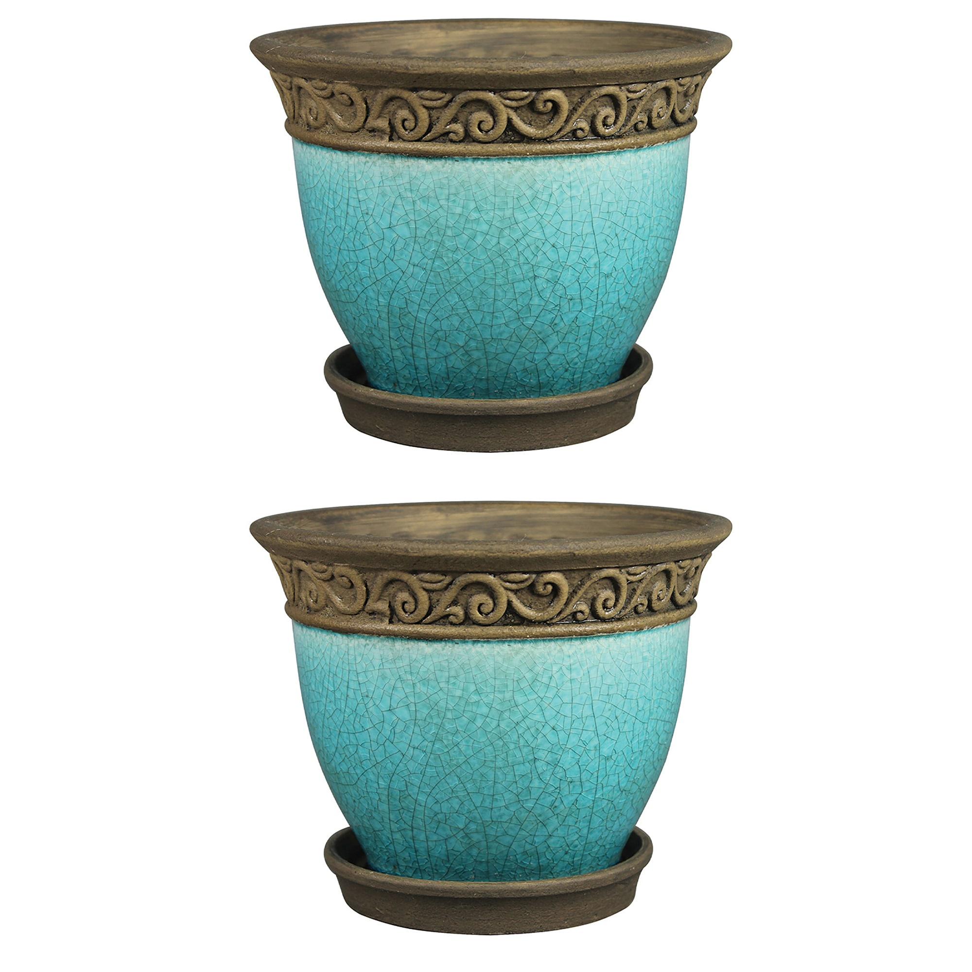 Southern Patio® Cadiz Ceramic Pot Planter with Saucer (Set of 2)