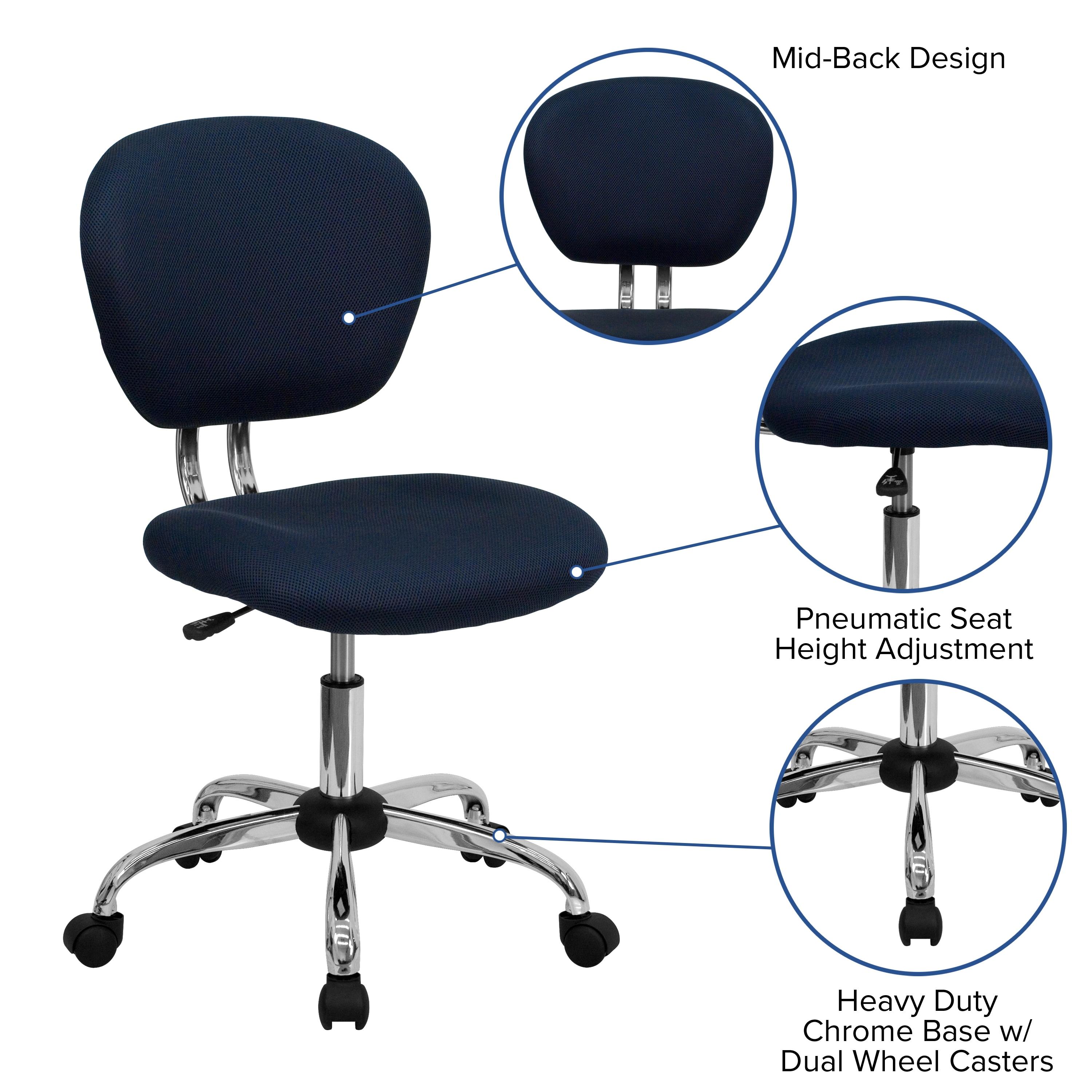 Flash Furniture Mid-Back Navy Mesh Padded Swivel Task Office Chair with Chrome Base