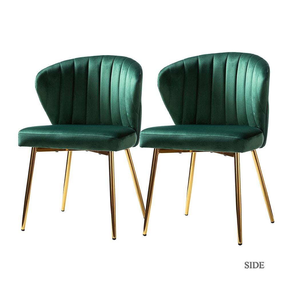 Home Kitchen Velvet Dining Chairs Set of 2 Upholstered Side Chairs Accent Channel Tufted Metal Legs Living Room Bedroom Green