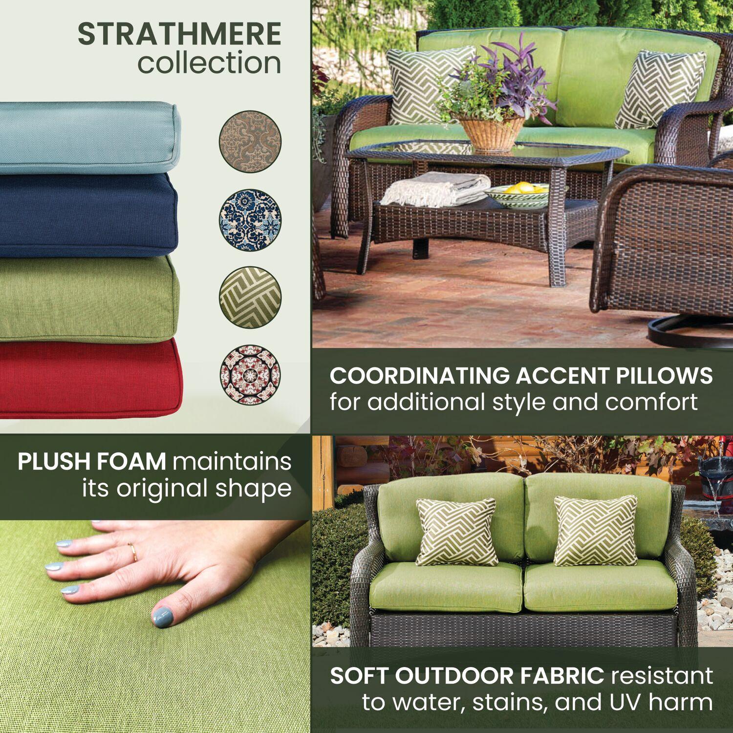 Hanover Strathmere 4-Piece Wicker and Steel Outdoor Conversation Set, Cilantro Green