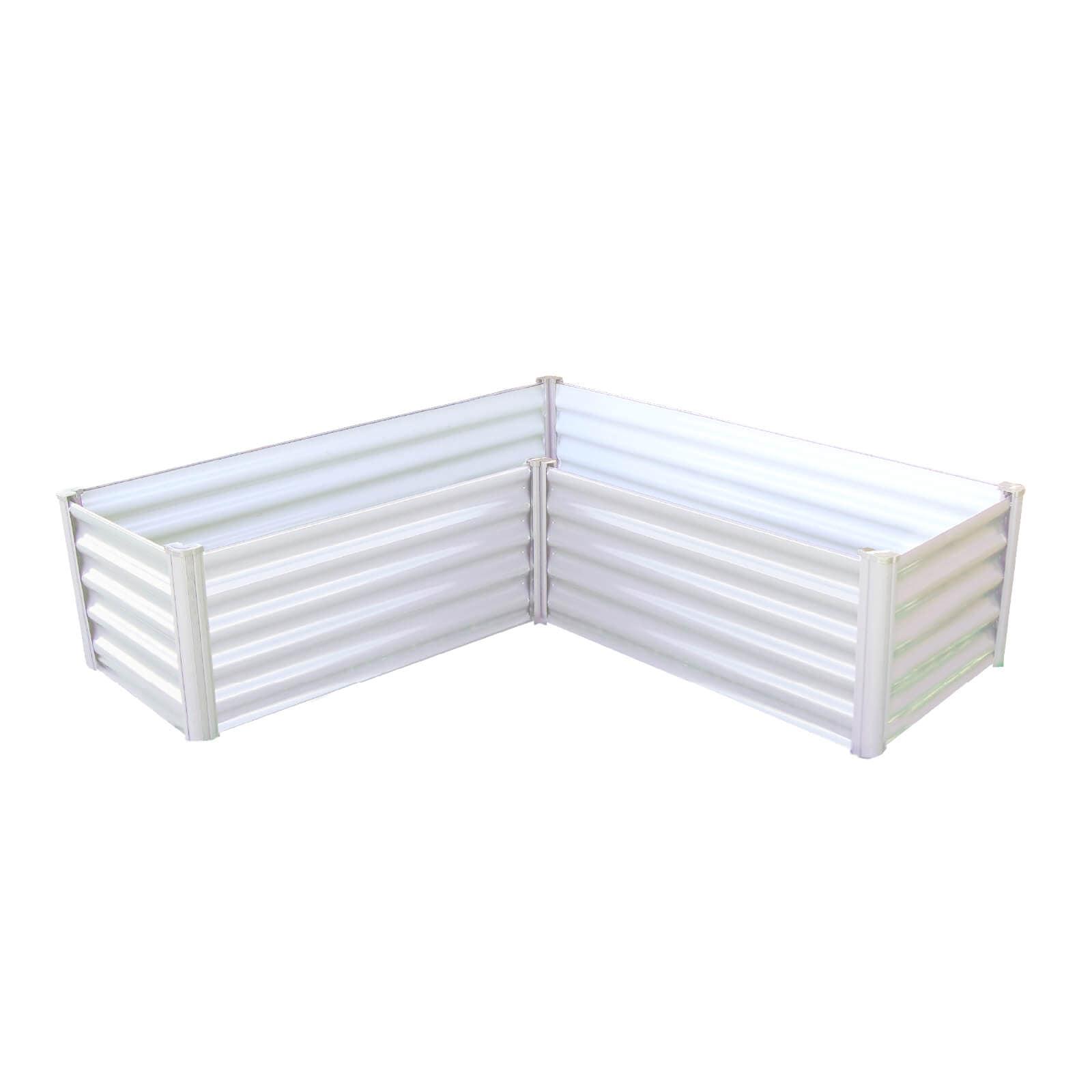 Surfmist White L-Shaped Galvanized Steel Raised Garden Bed