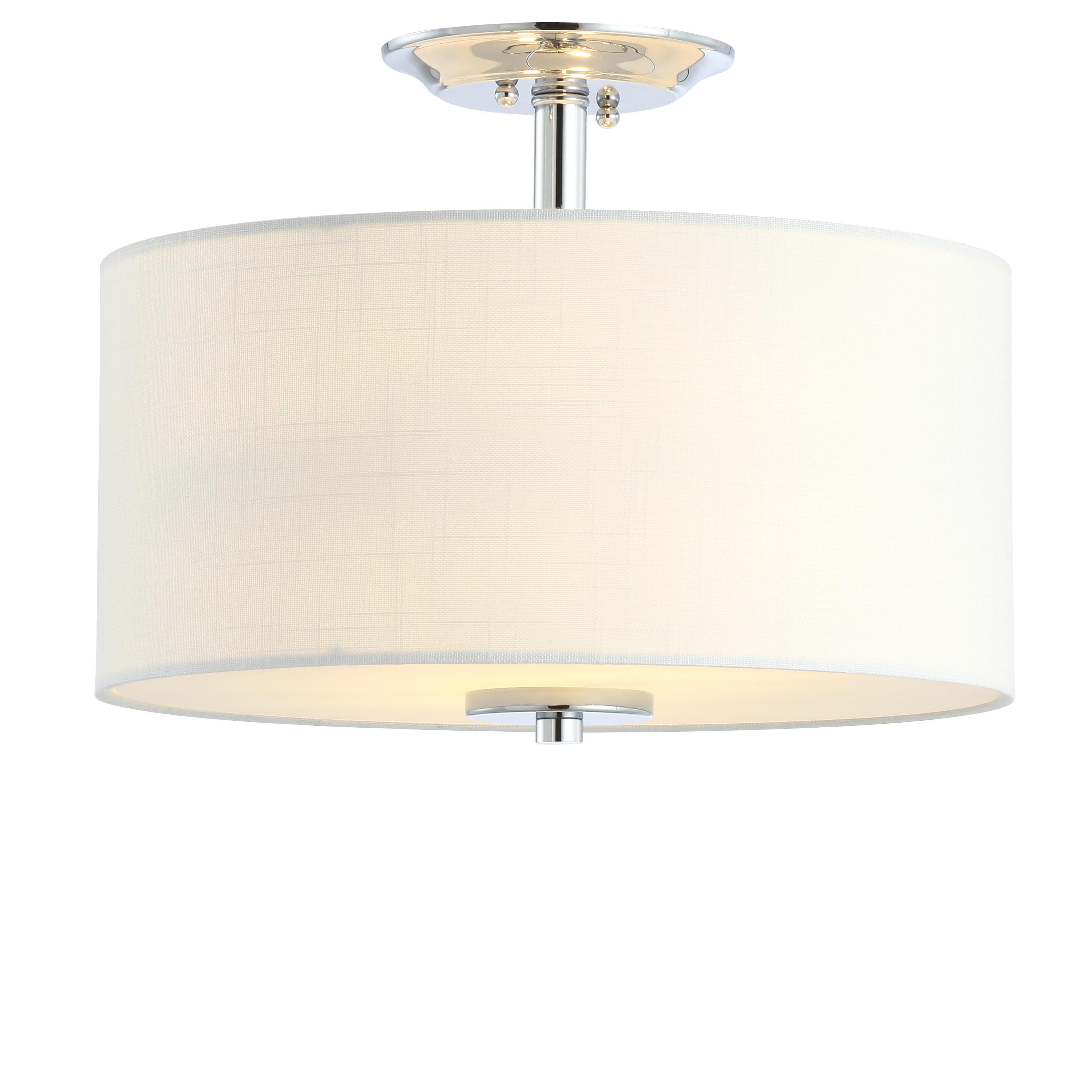 15" Marc Metal/Linen LED Semi-Flush Mount Chrome - JONATHAN Y: ETL Listed, 2-Light Fixture