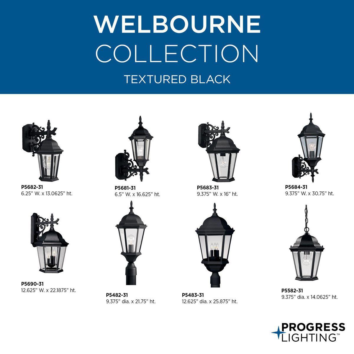 Progress Lighting, Welbourne, 1-Light, Outdoor Wall Lantern, Textured Black, Clear Beveled Glass