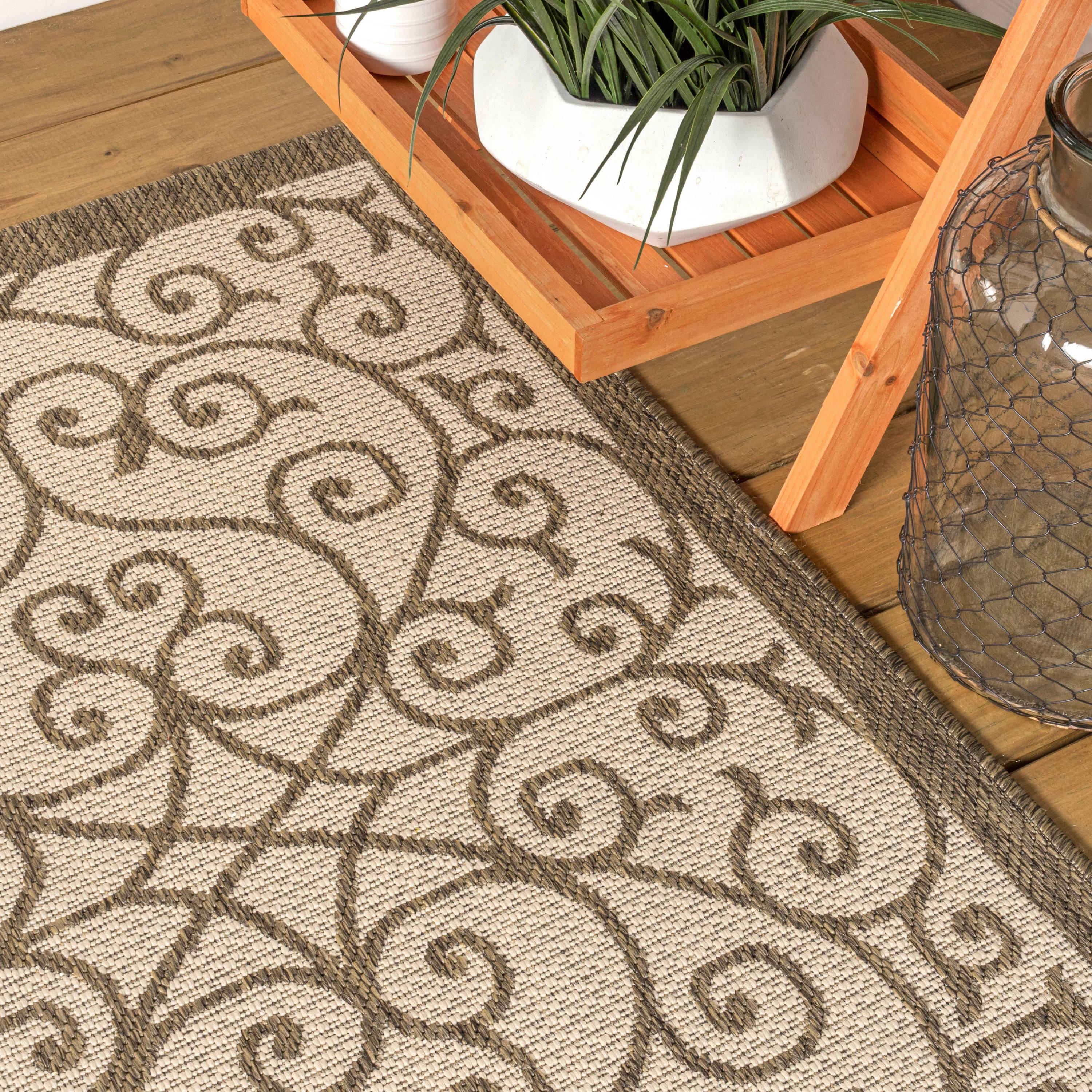 8'x10' Madrid Vintage Filigree Textured Weave Indoor/Outdoor Area Rug, Beige/Brown - JONATHAN Y