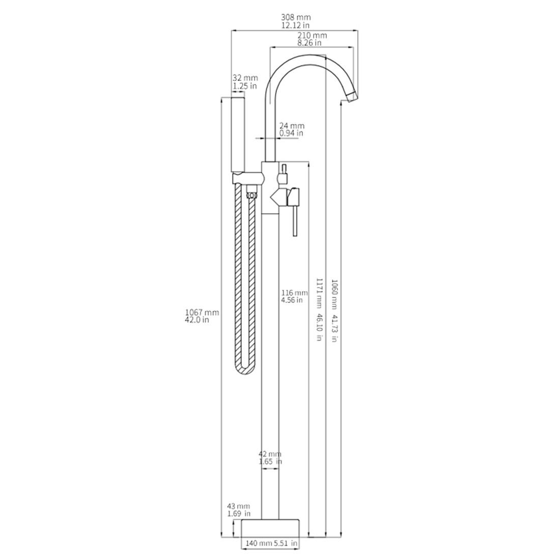 Double Handle Floor Mounted Freestanding Tub Filler With Handshower