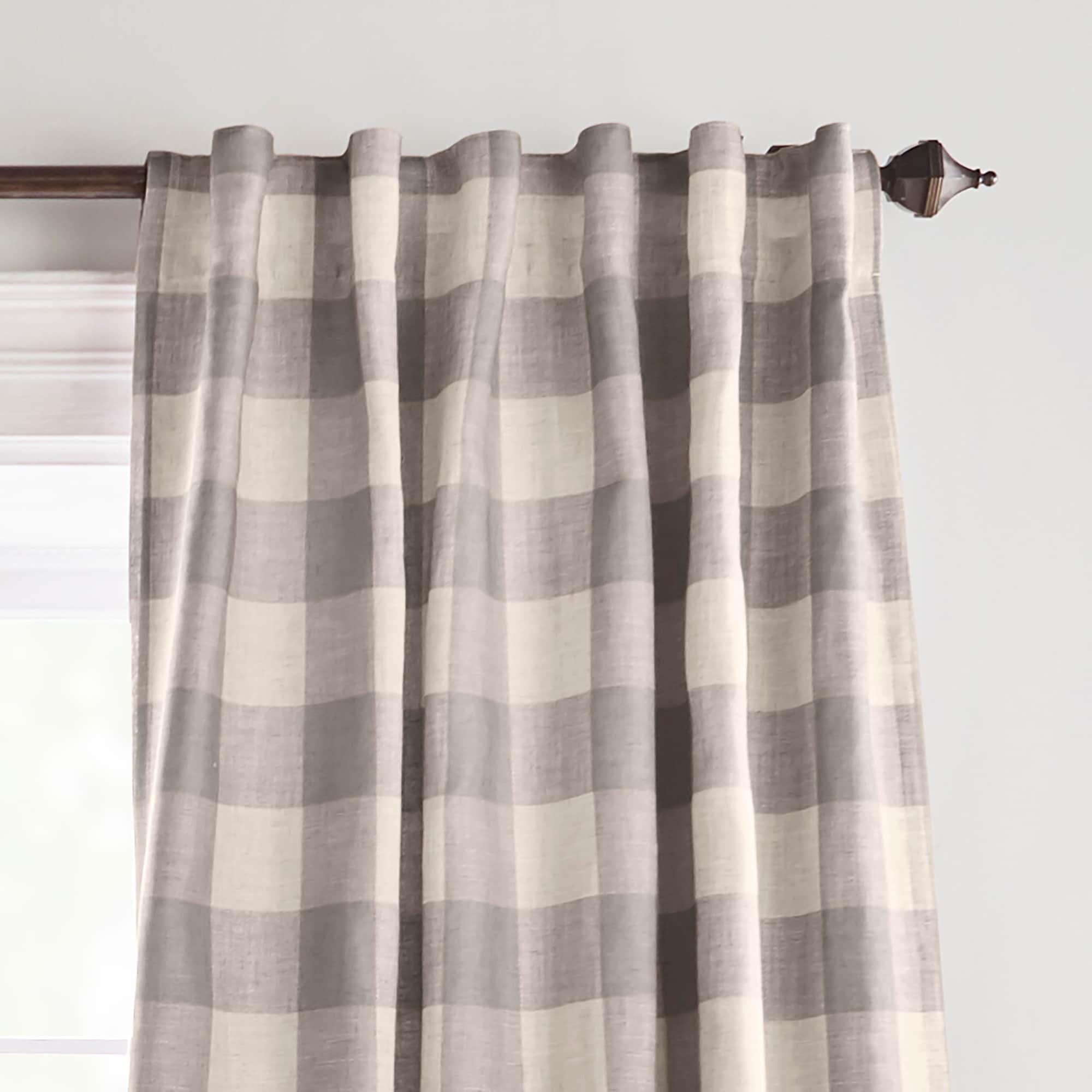 Grainger Buffalo Check Lined Room Darkening Single Window Curtain Panel - 52" x 84" - Gray - Elrene Home Fashions