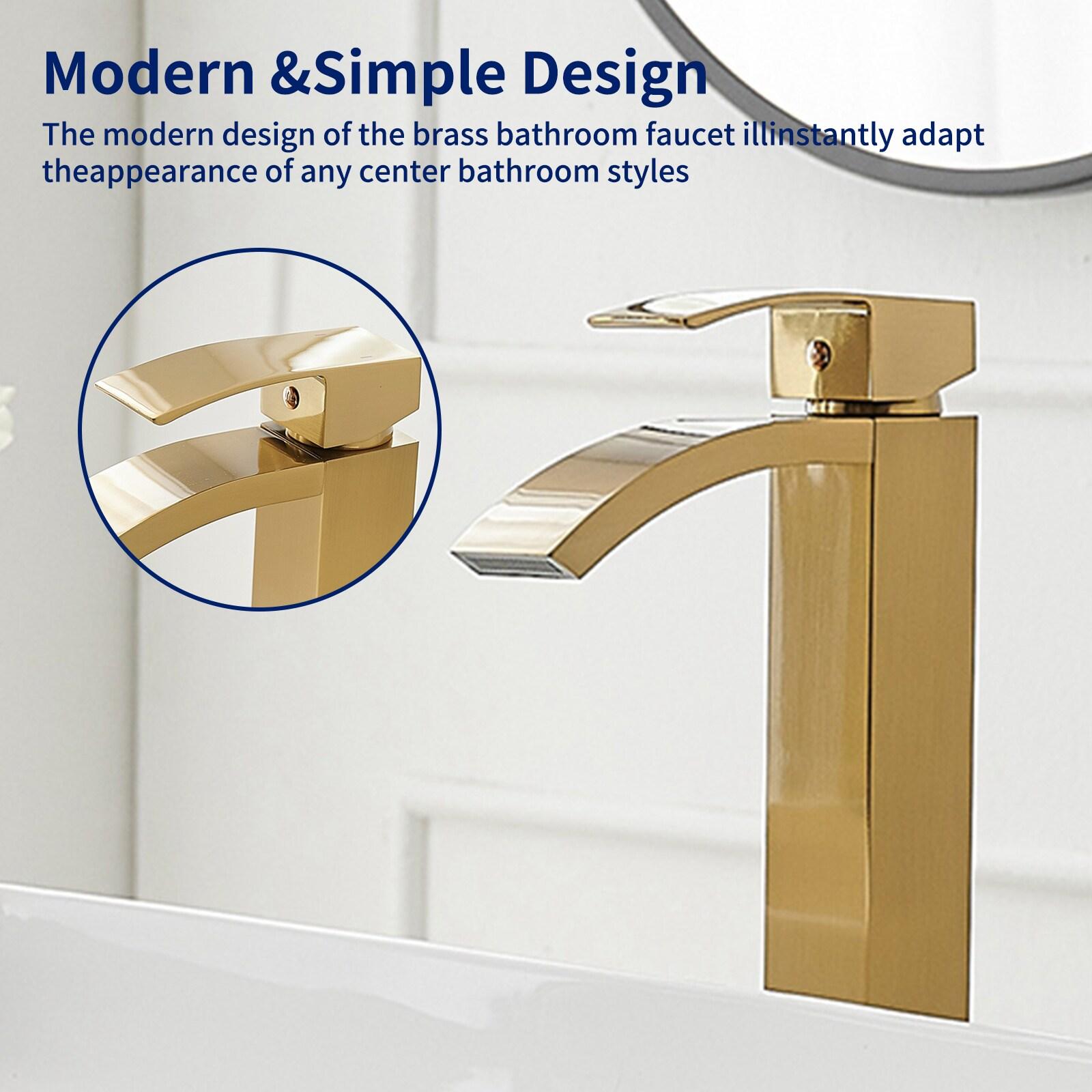 BWE Waterfall Single Hole Single Handle Bathroom Vessel Sink Faucet in Brushed Gold