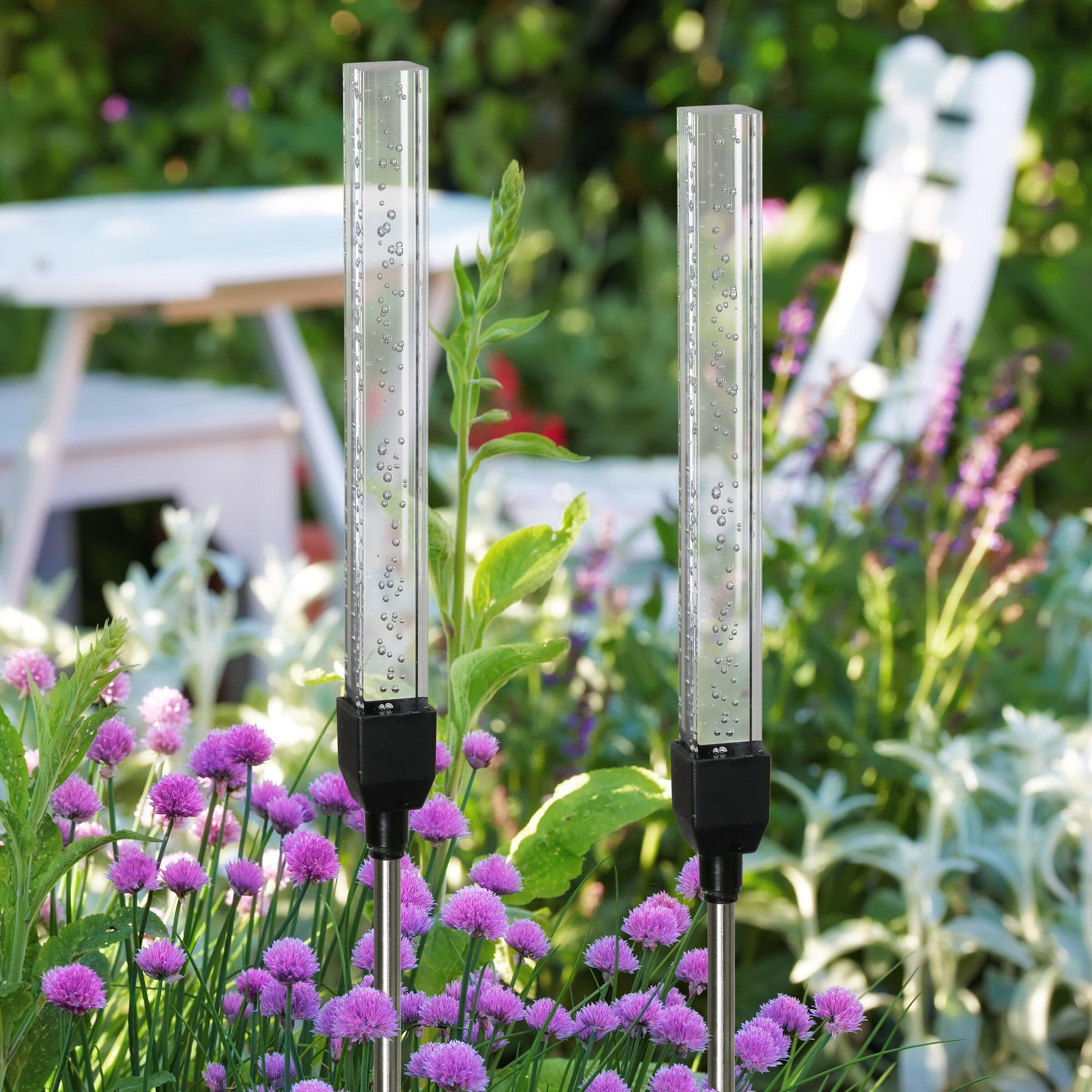 Exhart Solar Suspended Bubble Acrylic Square Garden Stakes with Color Changing LEDs, 2 by 29.5 Inches (Set of 2)