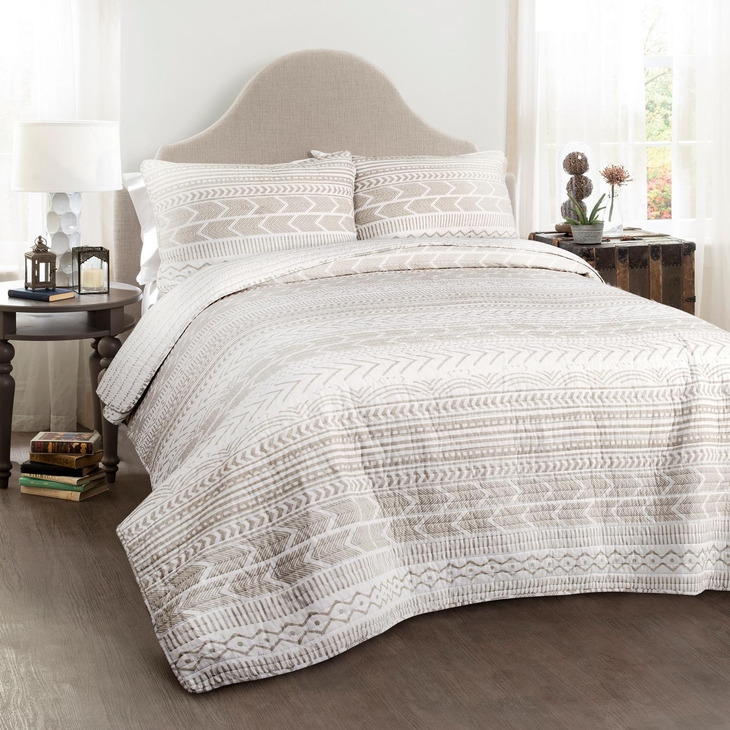 Lush Decor Hygge Geo Reversible Contemporary 3-Piece Quilt Set