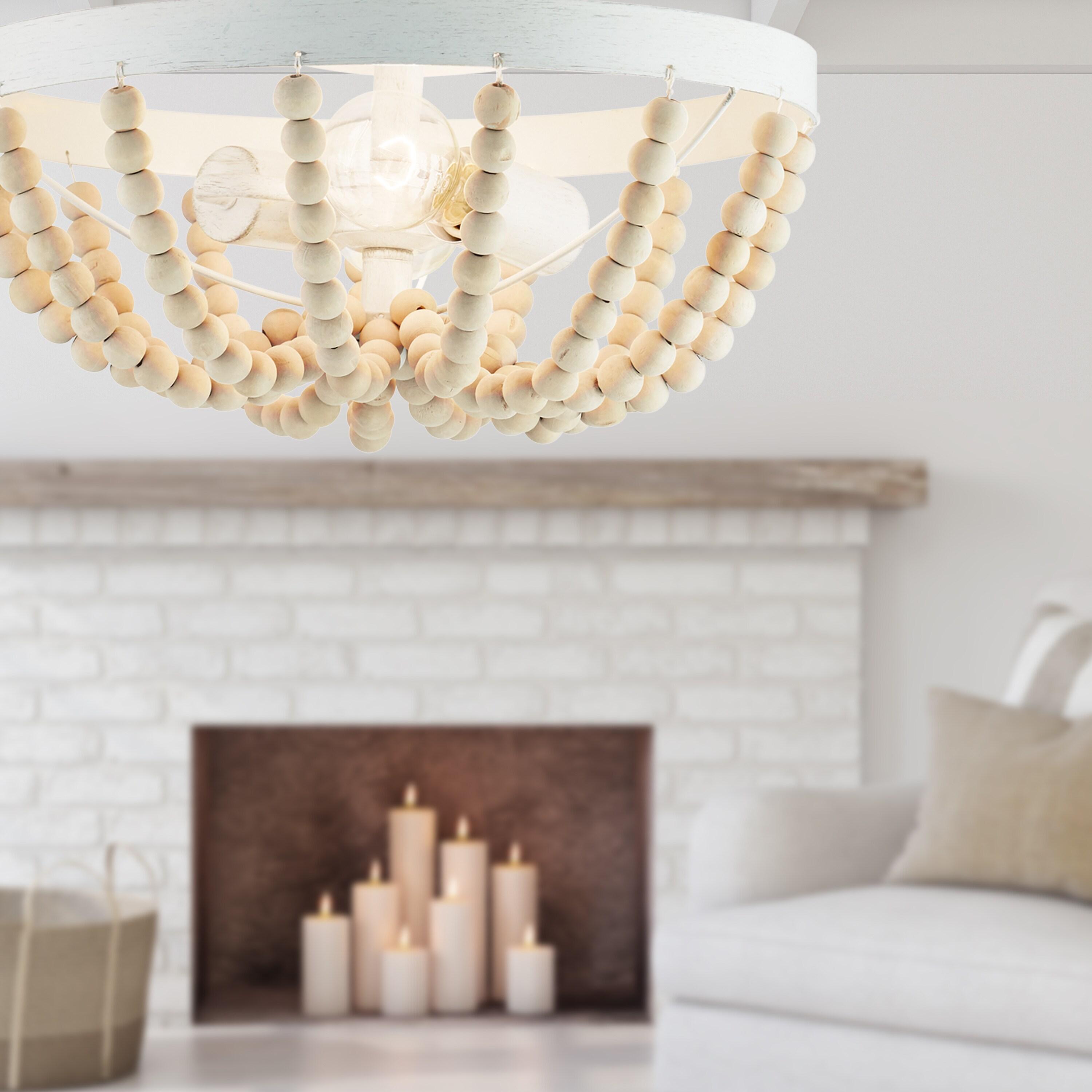 15" Delilah Boho Semi-Flush Mount Pendant White - River of Goods: Metal & Wood, UL Listed, 2-Bulb Ceiling Fixture