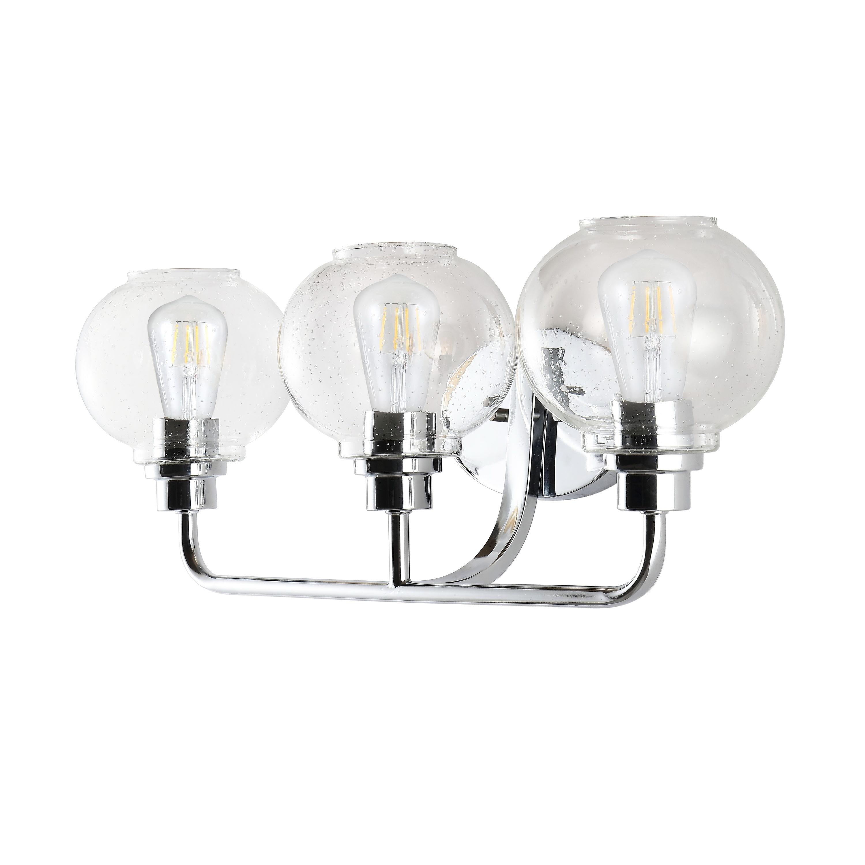JONATHAN Y JYL7528B Sandrine 26.25" 3-Light Iron/Seeded Glass Cottage Rustic LED Vanity Light Classic 2700K LED 4W Bulbs Entryway Lobby Kitchen Bathroom Bedroom Living Room Hallway, Chrome
