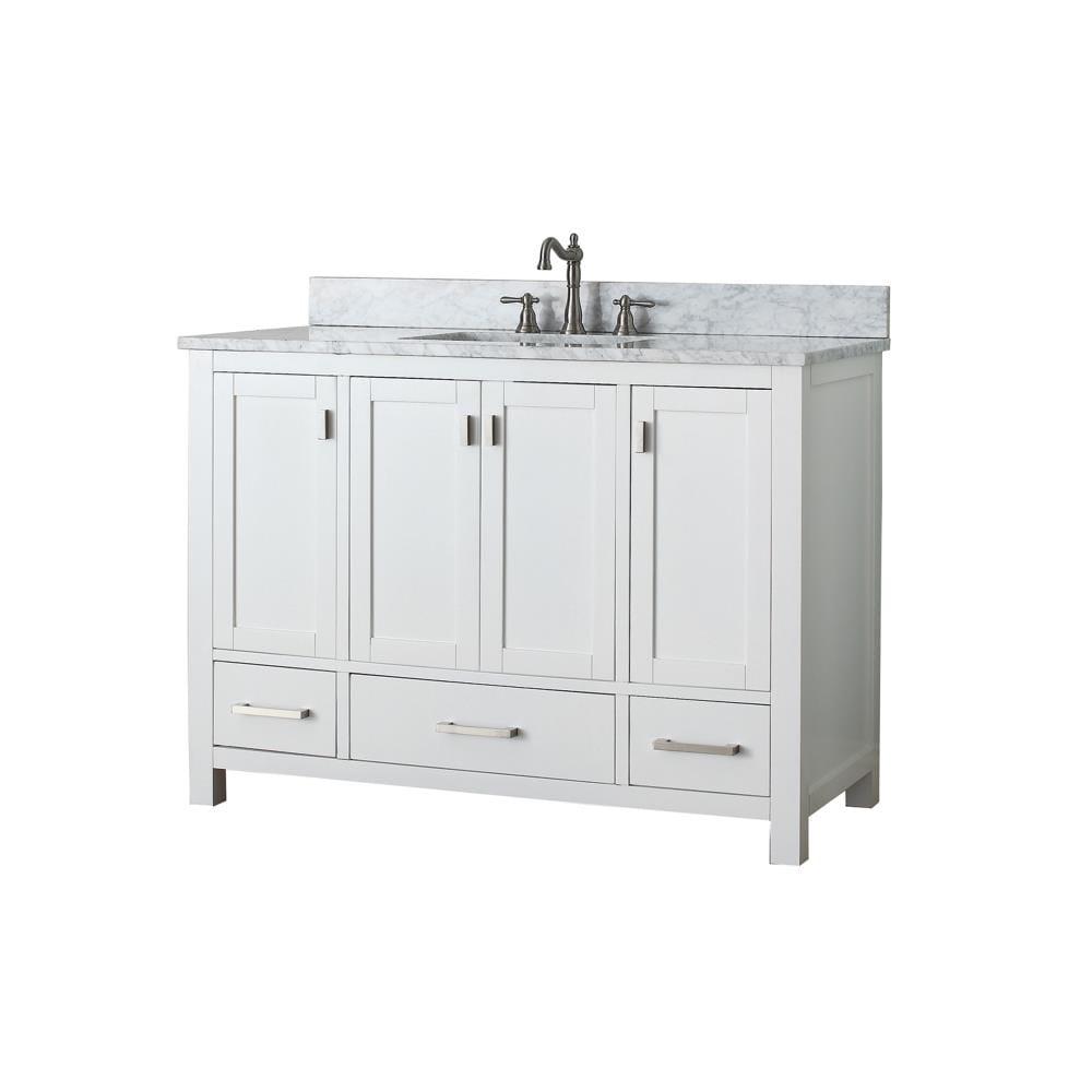 White Engineered Wood Single Vanity with Stone Top