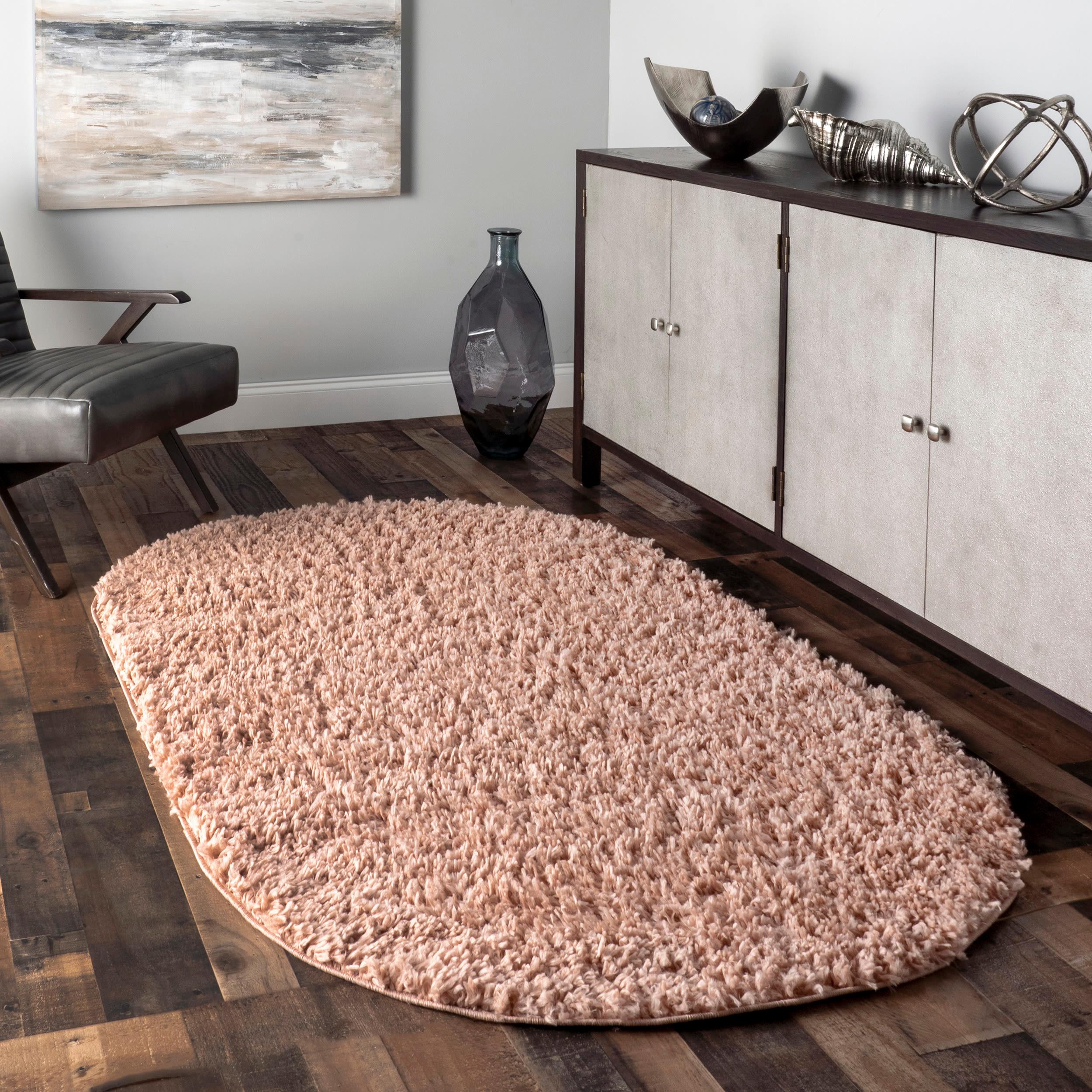 Bohemian Bliss Pink Tasseled Shag Oval Rug, 79" Easy Care