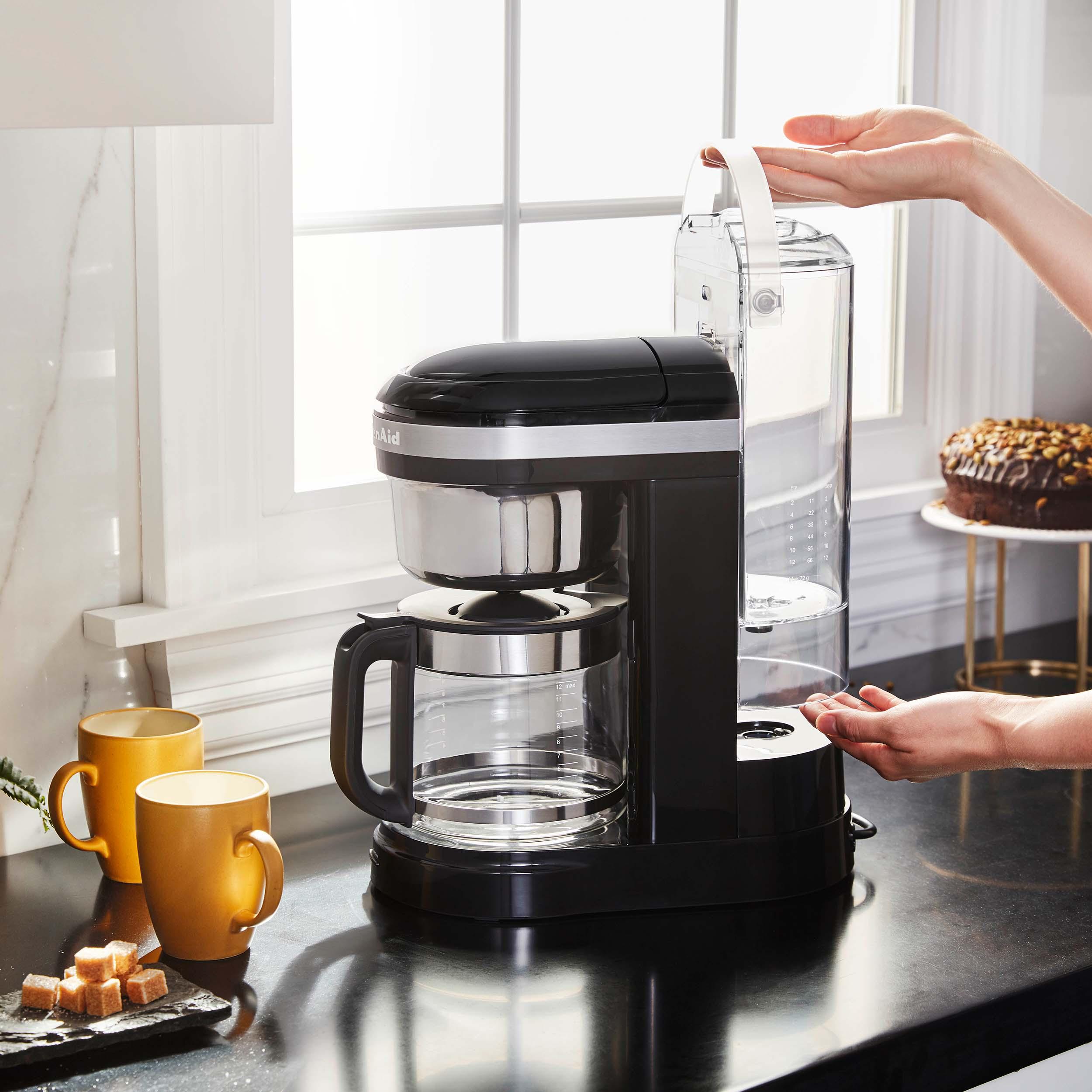 KitchenAid 12 Cup Drip Coffee Maker with Spiral Showerhead and Programmable Warming Plate, Onyx Black, KCM1209