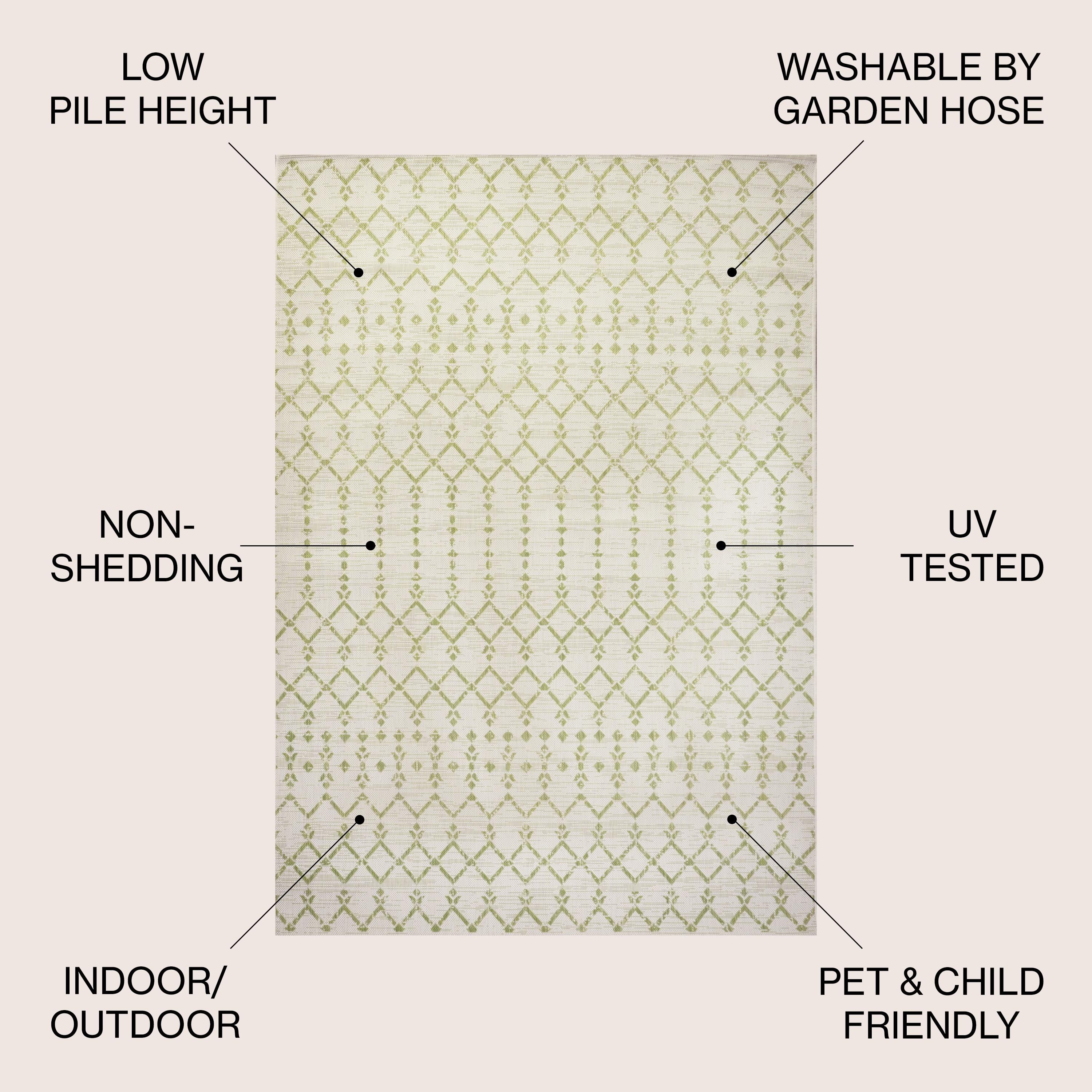 3' x 5' Ourika Moroccan Geometric Textured Weave Indoor/Outdoor Area Rug, Cream/Green - JONATHAN Y