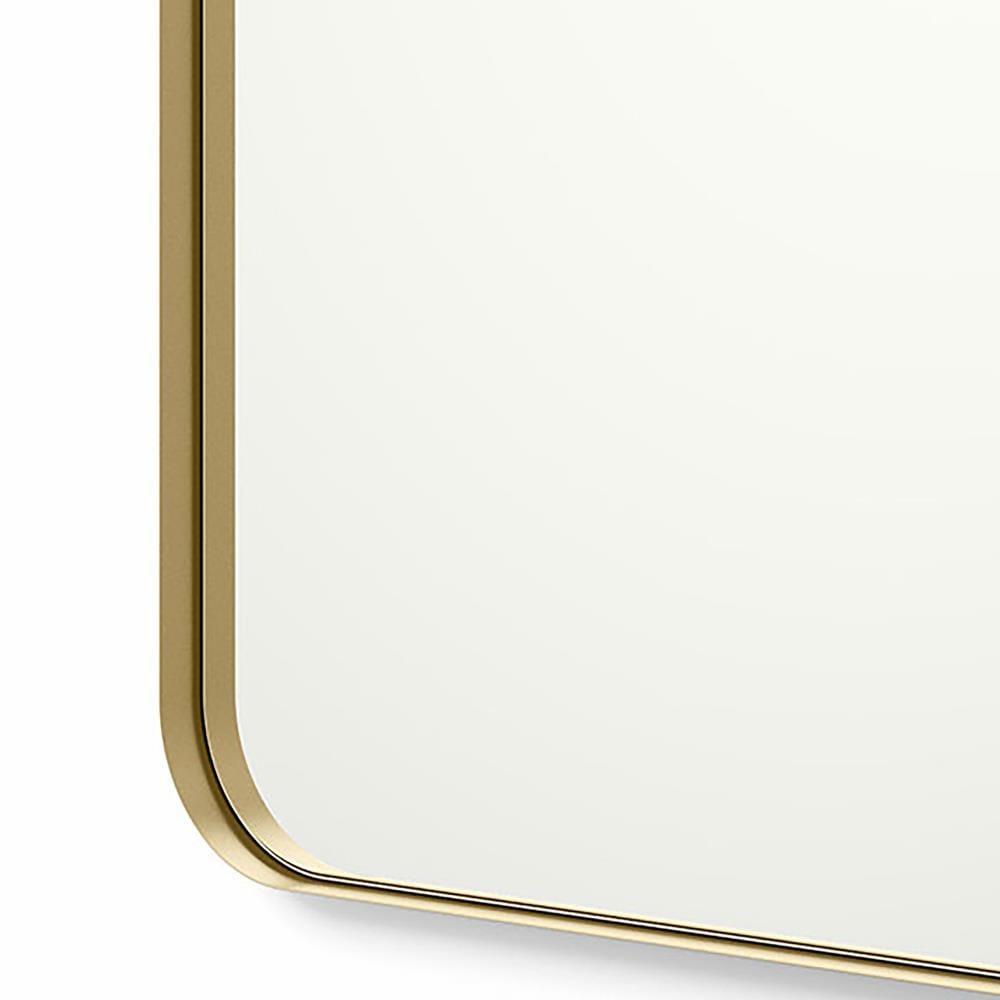 Contemporary and Farmhouse 24x36" Brushed Brass Rounded Rectangle Bathroom Vanity Wall Mirror