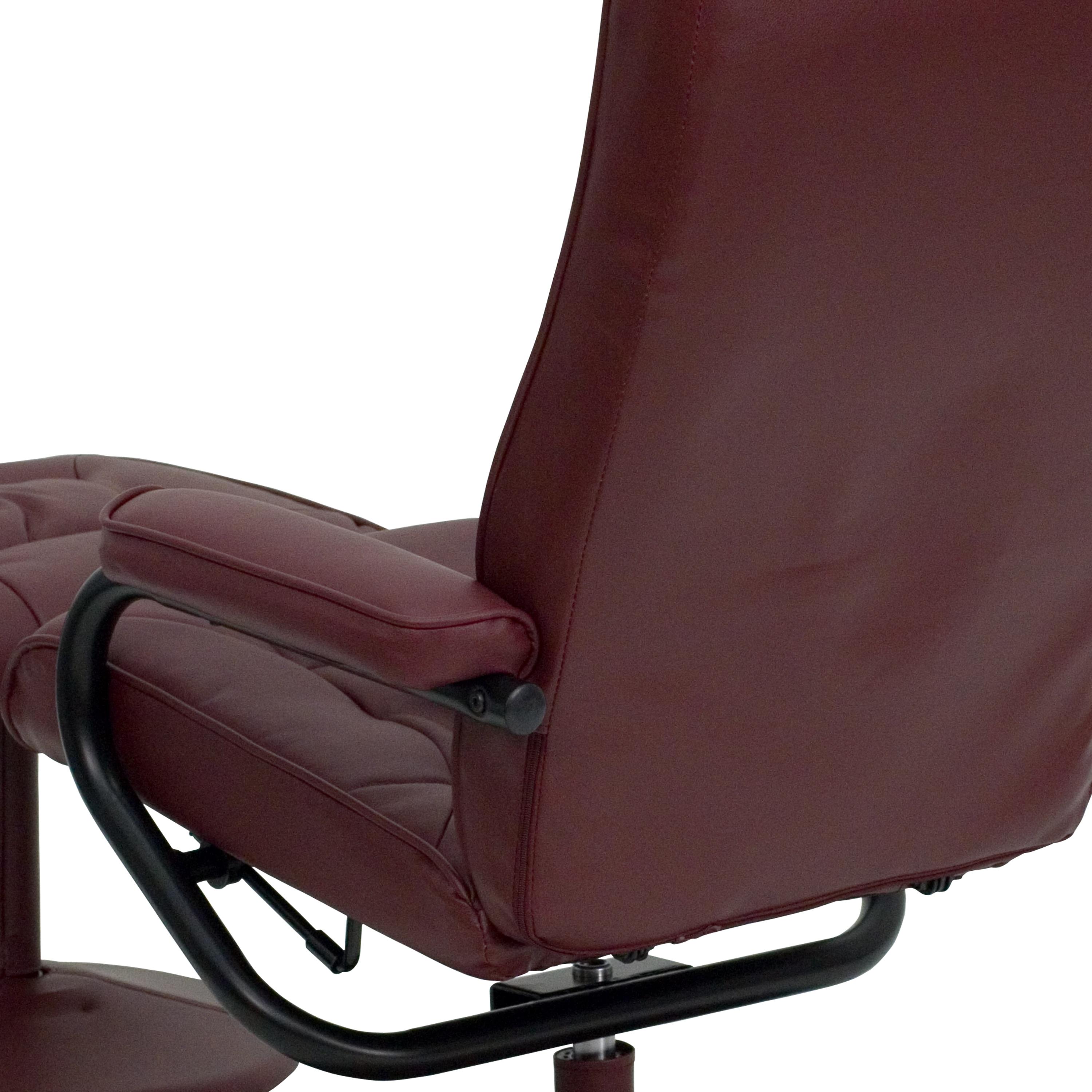 Flash Furniture Contemporary Multi-Position Recliner and Ottoman with Wrapped Base in Burgundy LeatherSoft
