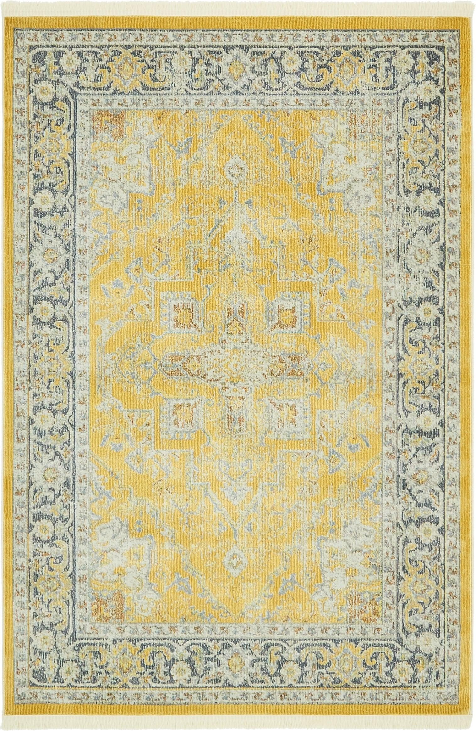 Unique Loom Baracoa Collection Area Rug - Prado (4' 3" x 6' 1" Rectangle Yellow/Ivory)