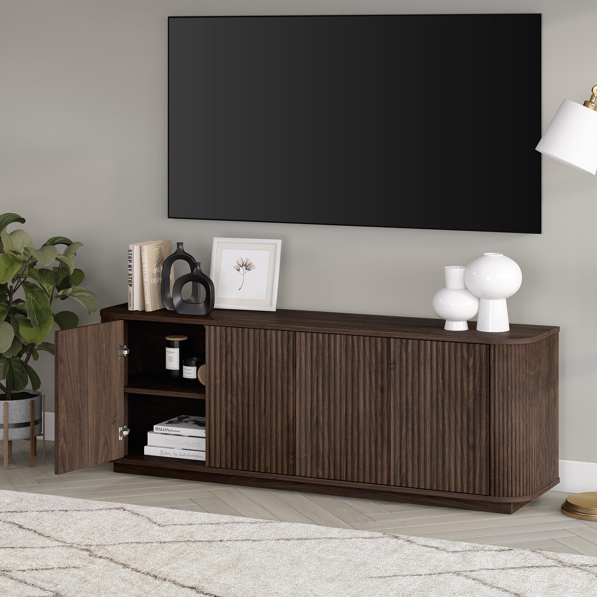 Evelyn&Zoe Canton Transitional TV Stand For TVs up to 75", Alder Brown