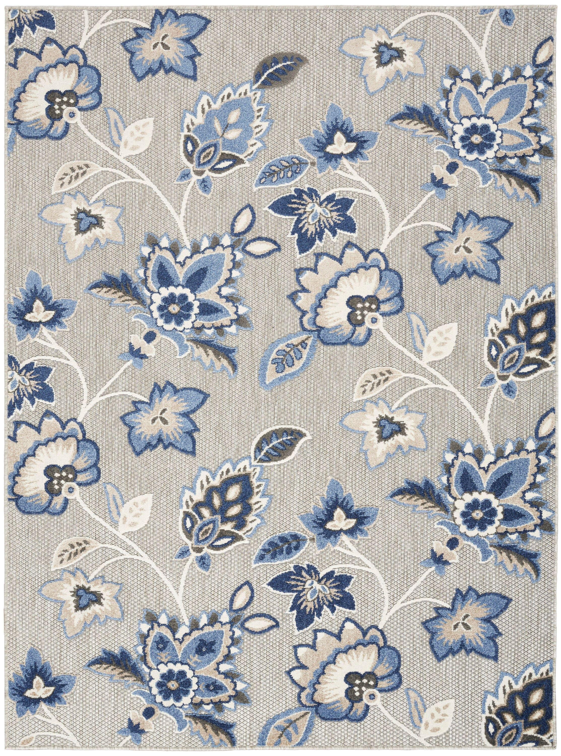 Nourison Aloha Floral Farmhouse Flatweave High-Low Indoor Outdoor Area Rug Blue Grey 3'6" x 5'6"