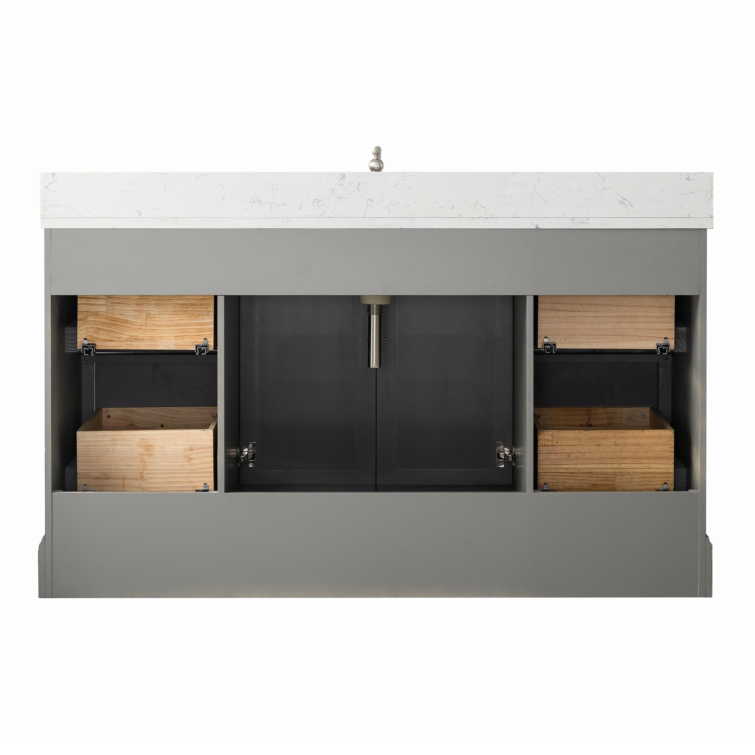 Vanity Art 60 x 22 x 34 in. Double Sink Bathroom Vanity with Quartz Top & Backsplash, Silver Grey