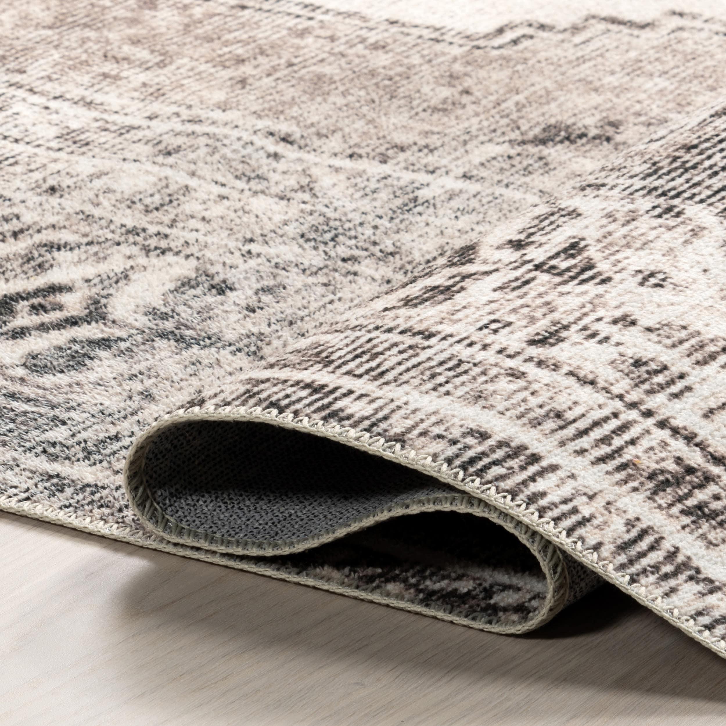 Nuloom Gladys Pet Friendly Machine Washable Vintage Medallion Area Rug, 3' x 5', Light Grey