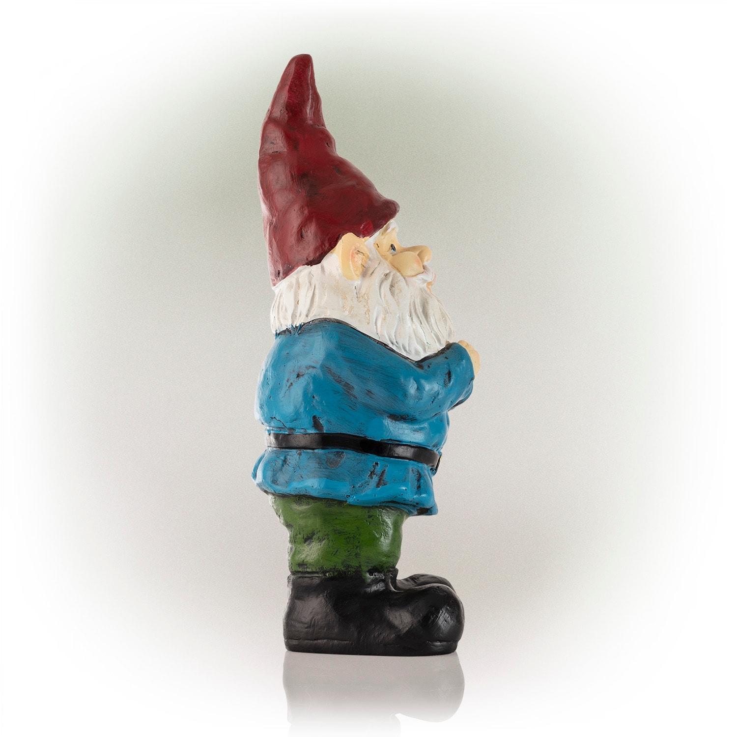 12" Polyresin Bearded Garden Gnome Statue With Red Hat - Alpine Corporation: Outdoor Lawn Decor, Solar Lighting Feature