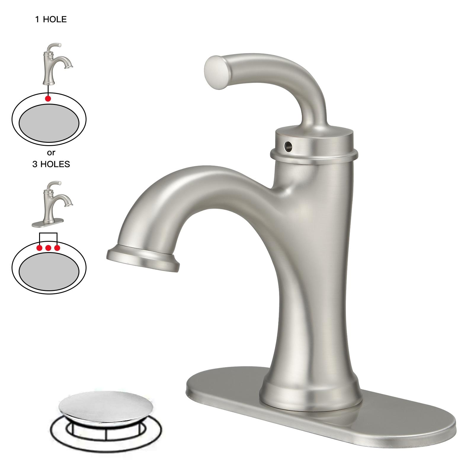 BWE Single Handle Bathroom Faucet For One Hole with 3 Holes Deck Plate and Metal Drain