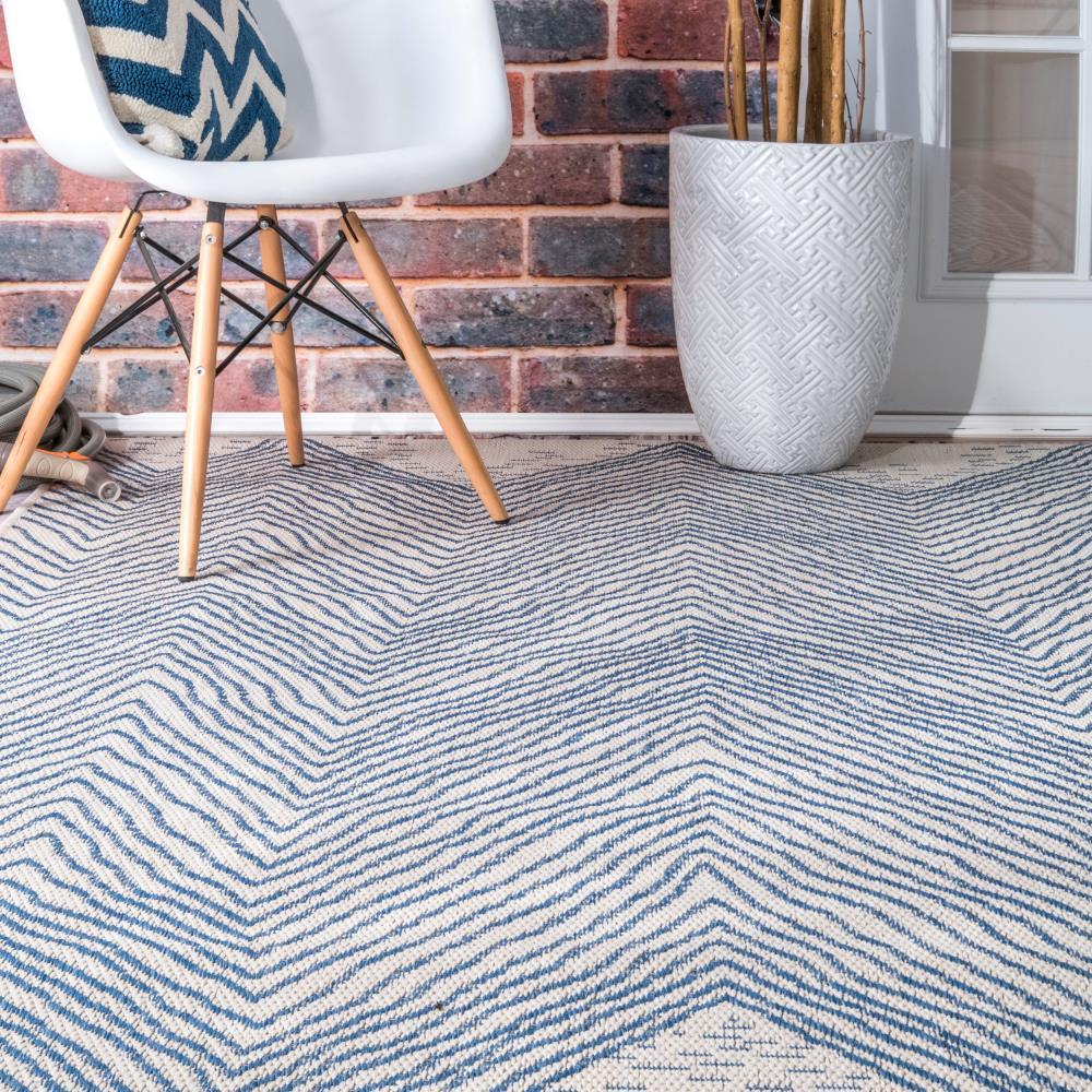 Dunham Abstract Indoor/Outdoor Area Rug for Living Room Patio Deck Front Porch Kitchen, Blue/Ivory