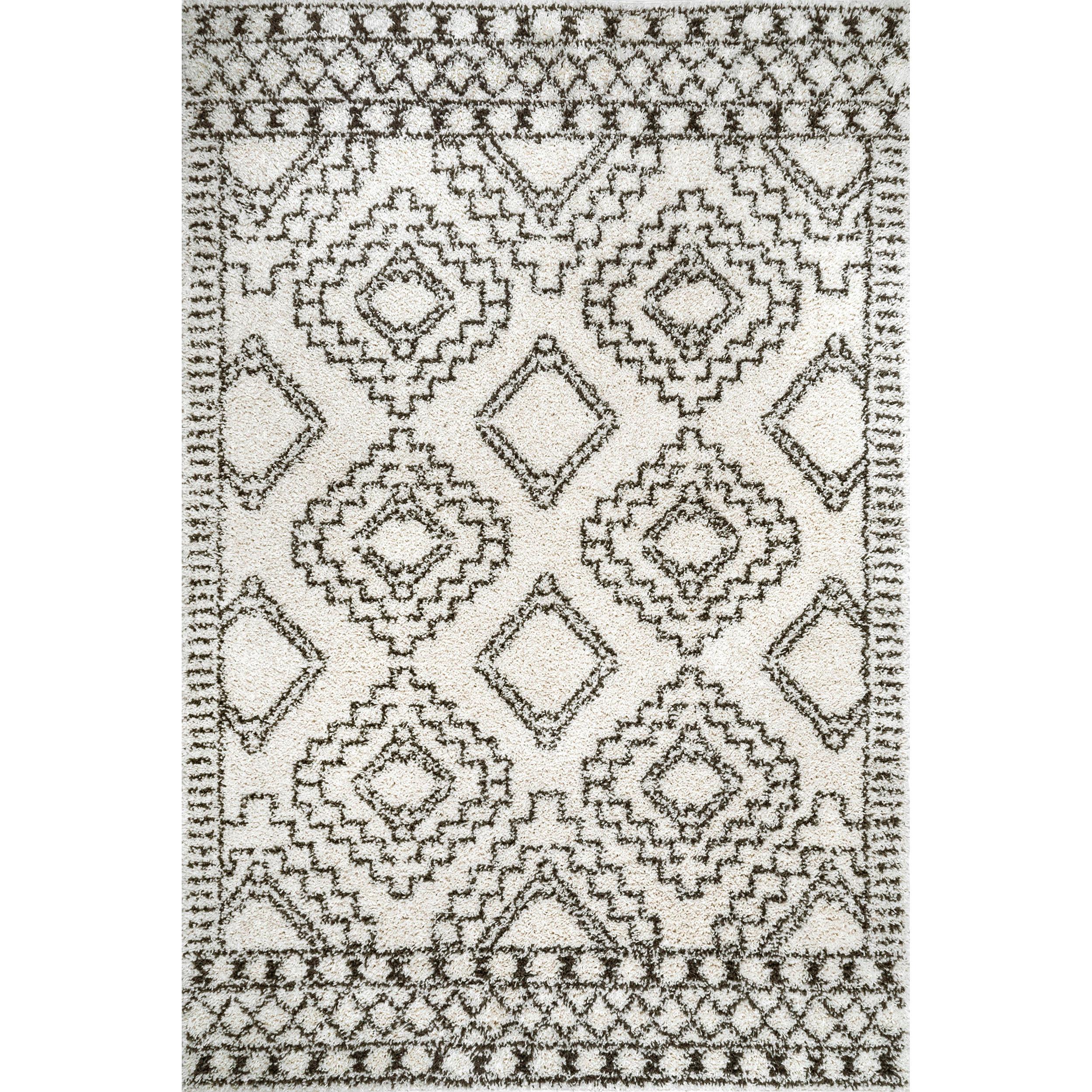 Nuloom Lacey Trellis 2x3 Accent Shag Indoor Area Rug for Living Room Bedroom Dining Room Nursery Entryway, Off White/Charcoal