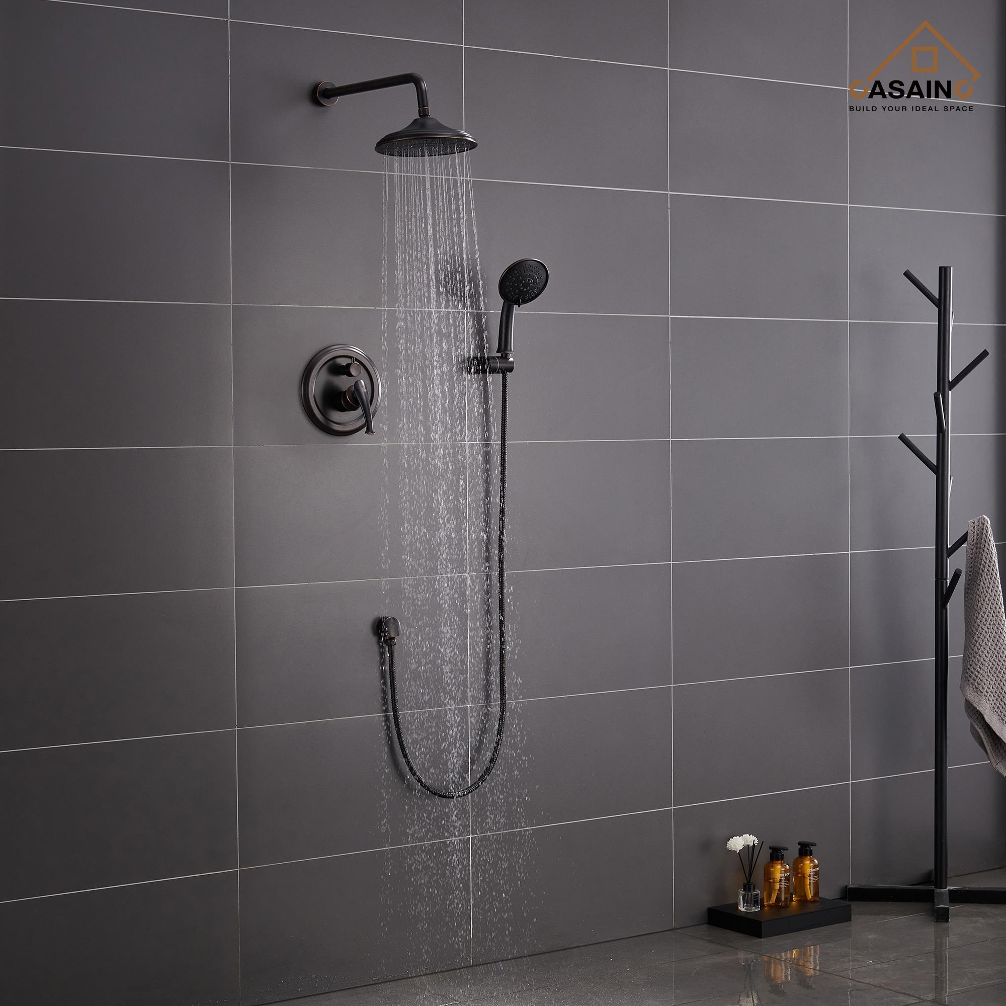 Retro Wall Mount 3 Funtions Rainfall Shower System with 3 Setting Handheld, Bath Spout, Rough-In Valve and Diverter