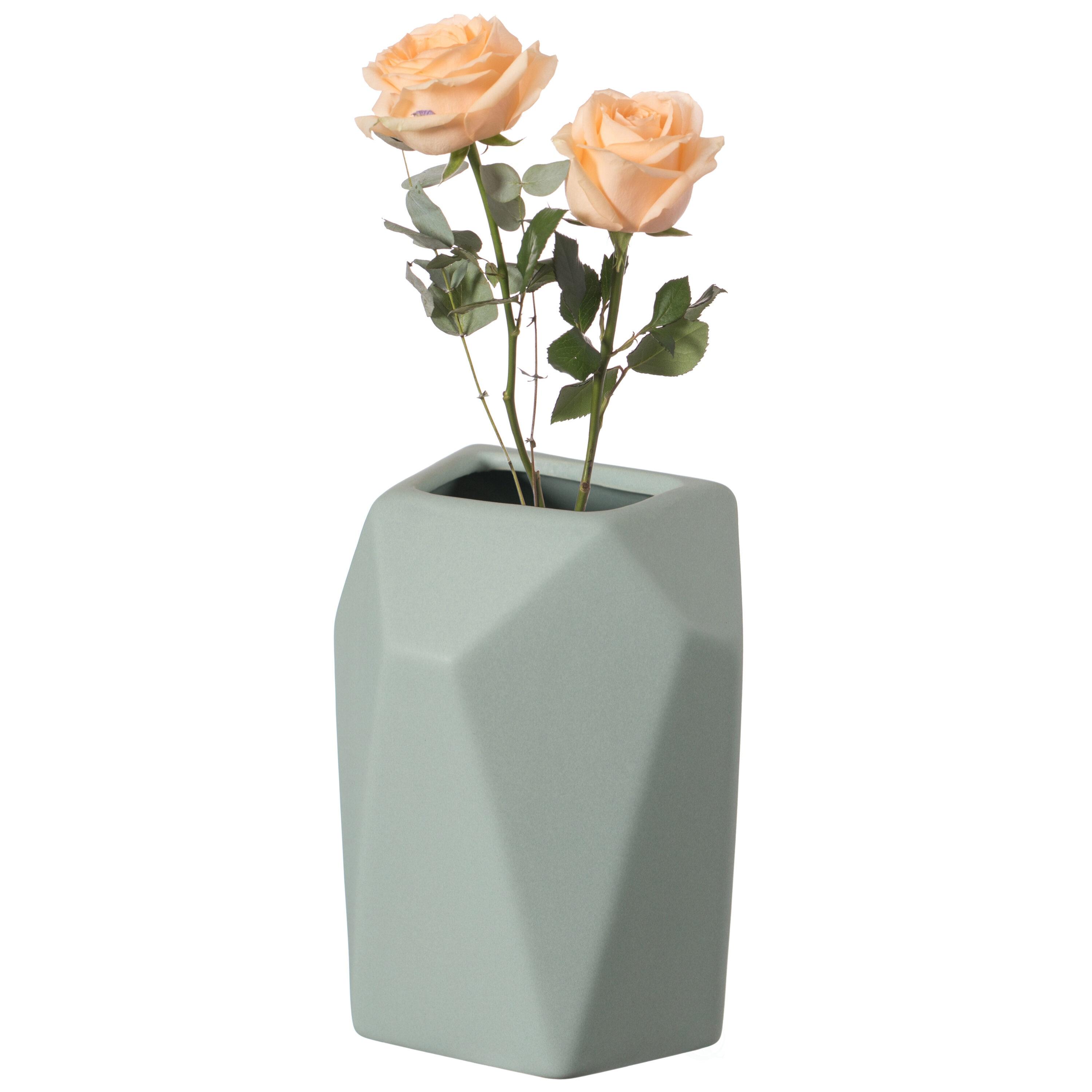 Uniquewise Decorative Ceramic Multi Paned Vase, Modern Style Centerpiece Table Vase Set of 3, Beige Large, White Medium, And Green Small