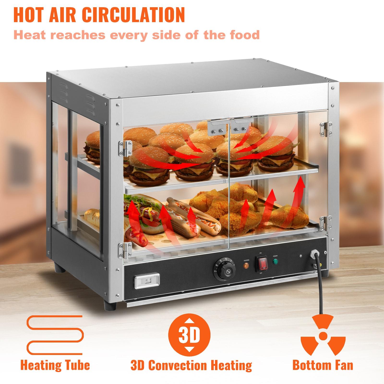 VEVOR 2-Tier Commercial Food Warmer Display - Countertop Pizza Cabinet with Light