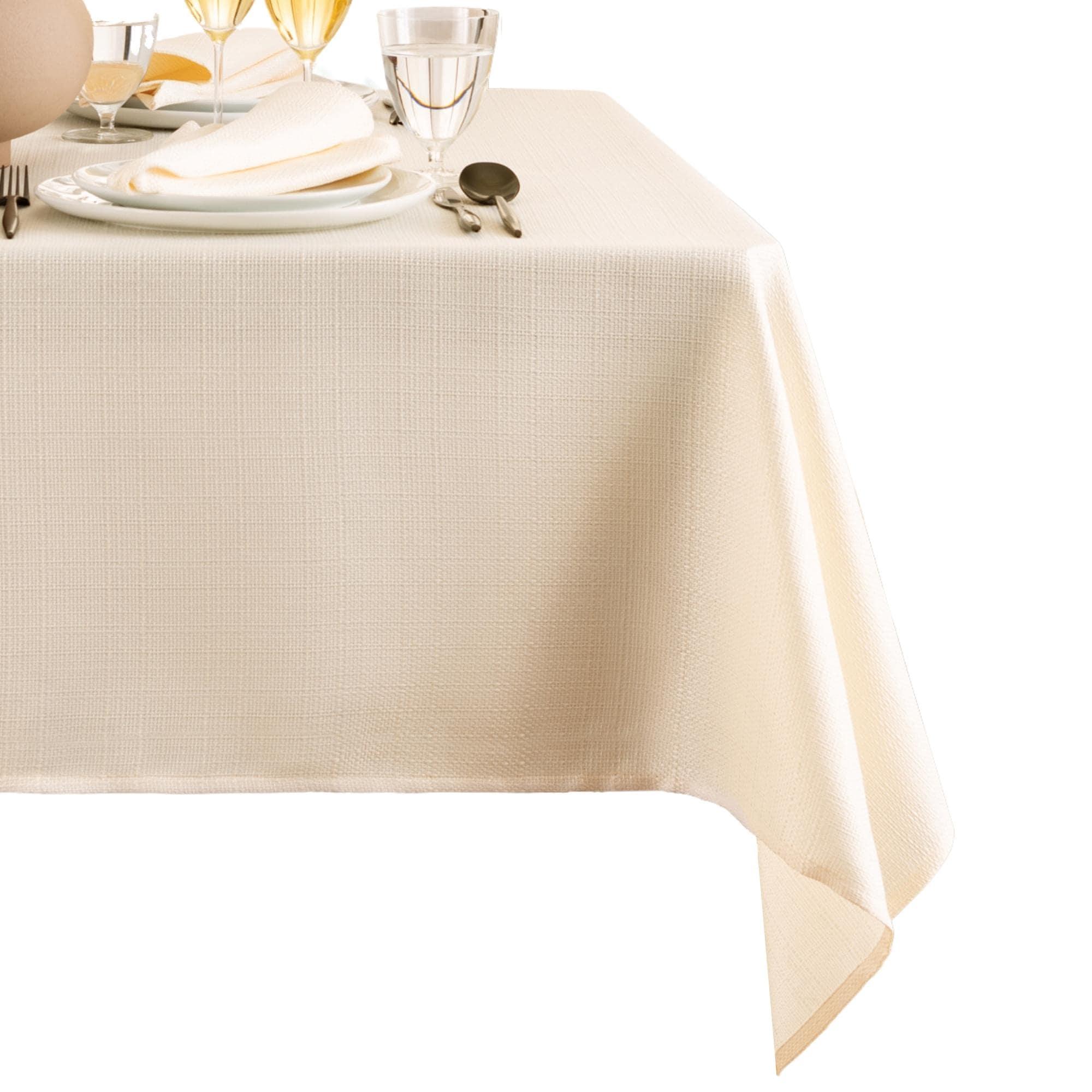 Laurel Solid Texture Water and Stain Resistant Tablecloth - 60" x 144" - Ivory - Elrene Home Fashions