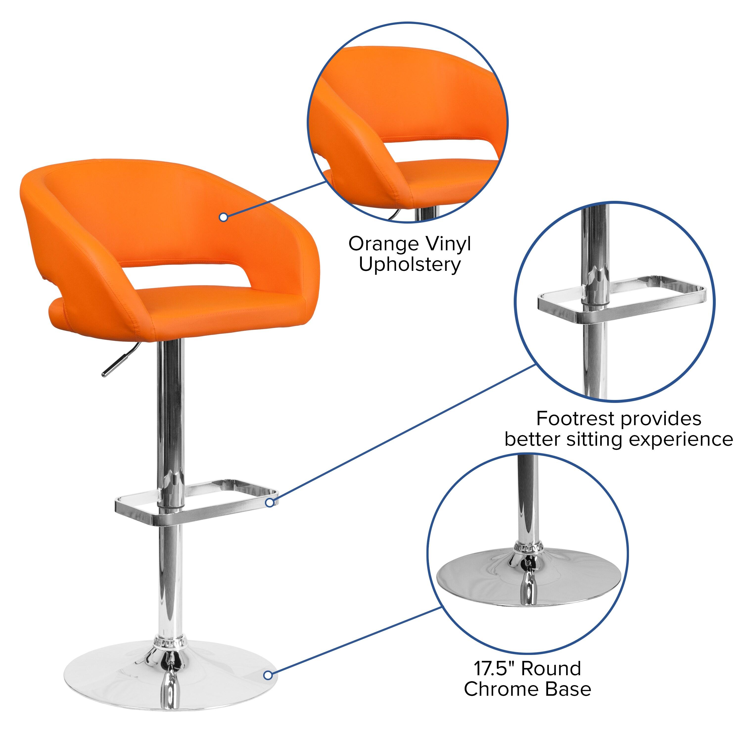 Flash Furniture Contemporary Orange Vinyl Adjustable Height Barstool with Rounded Mid-Back and Chrome Base