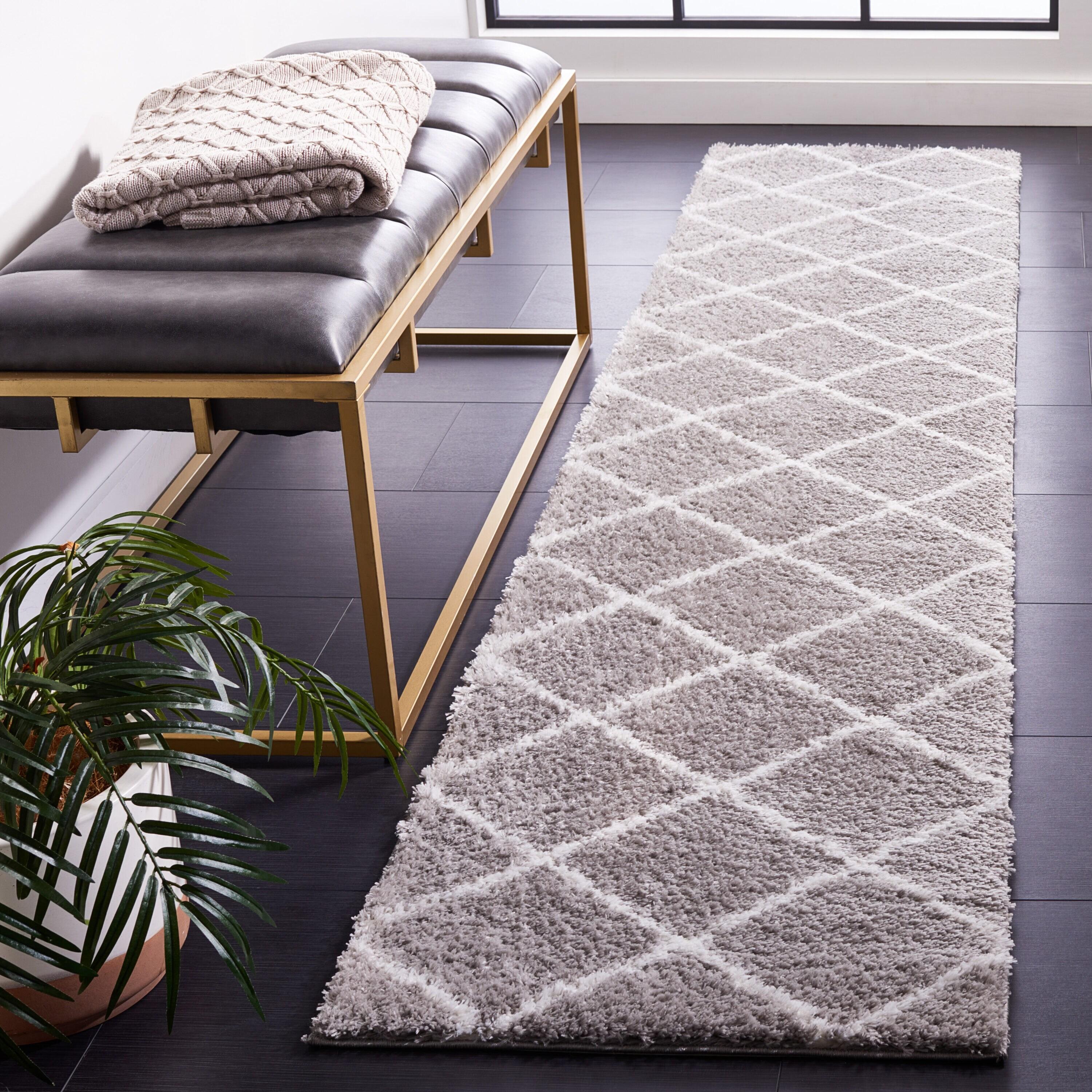 Tahoe Shag THO676 Power Loomed Indoor Runner Rug - Grey/White - 2'x9' - Safavieh