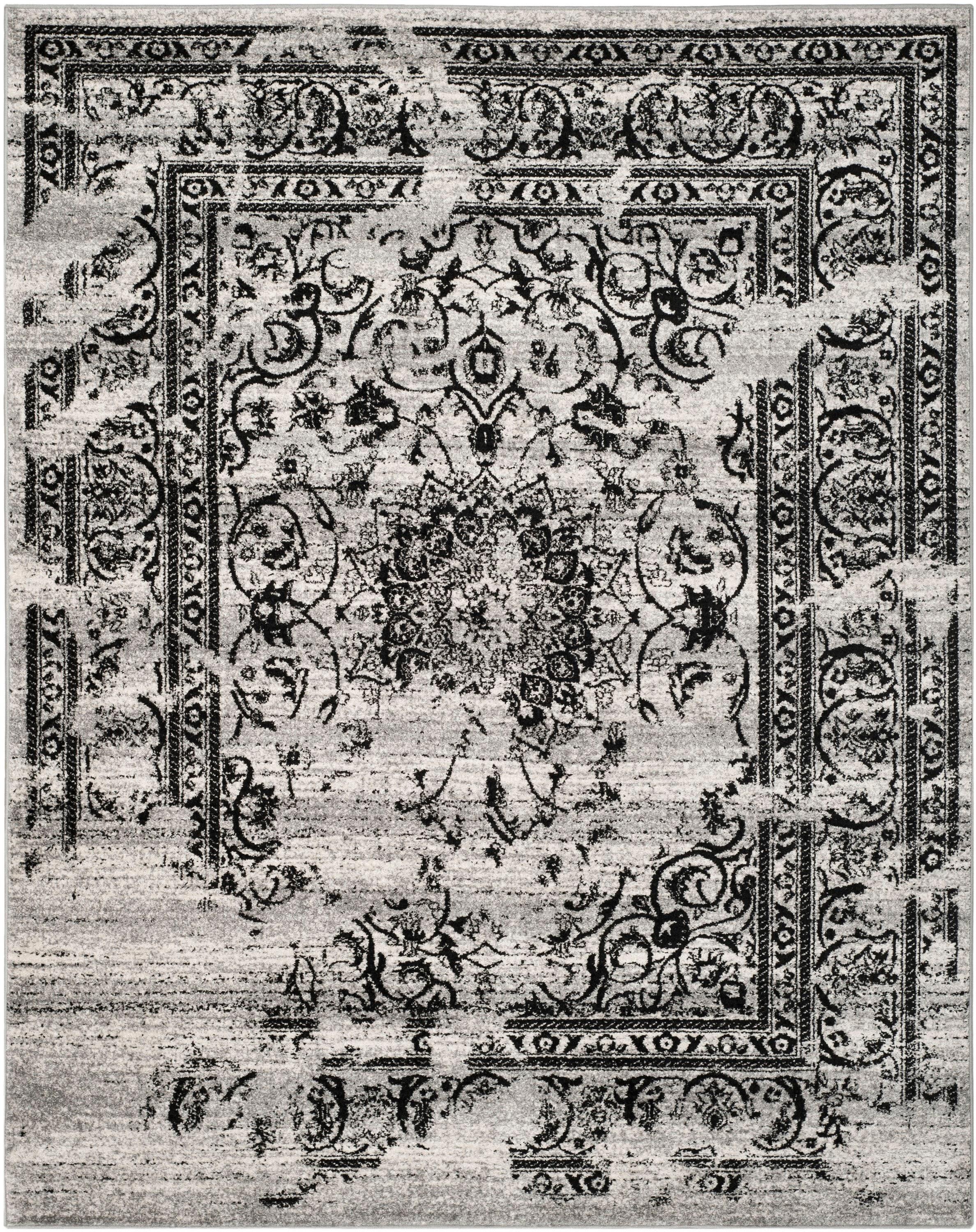 SAFAVIEH Adirondack Zoey Alfombra de Área Descolorida Tradicional, Plata / Negro, 12 'x 18'