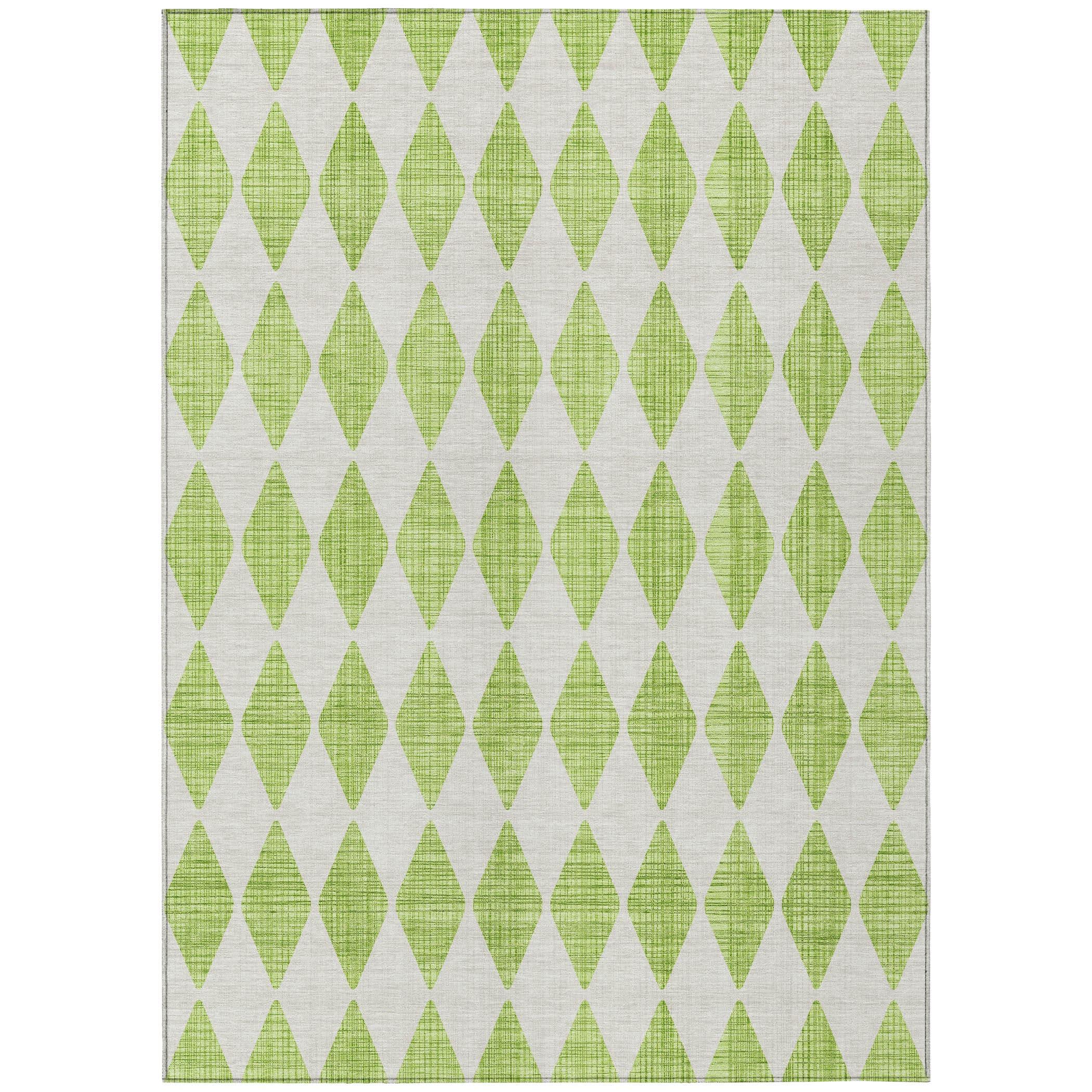 Lime Diamond Pattern 9' x 12' Synthetic Washable Rug