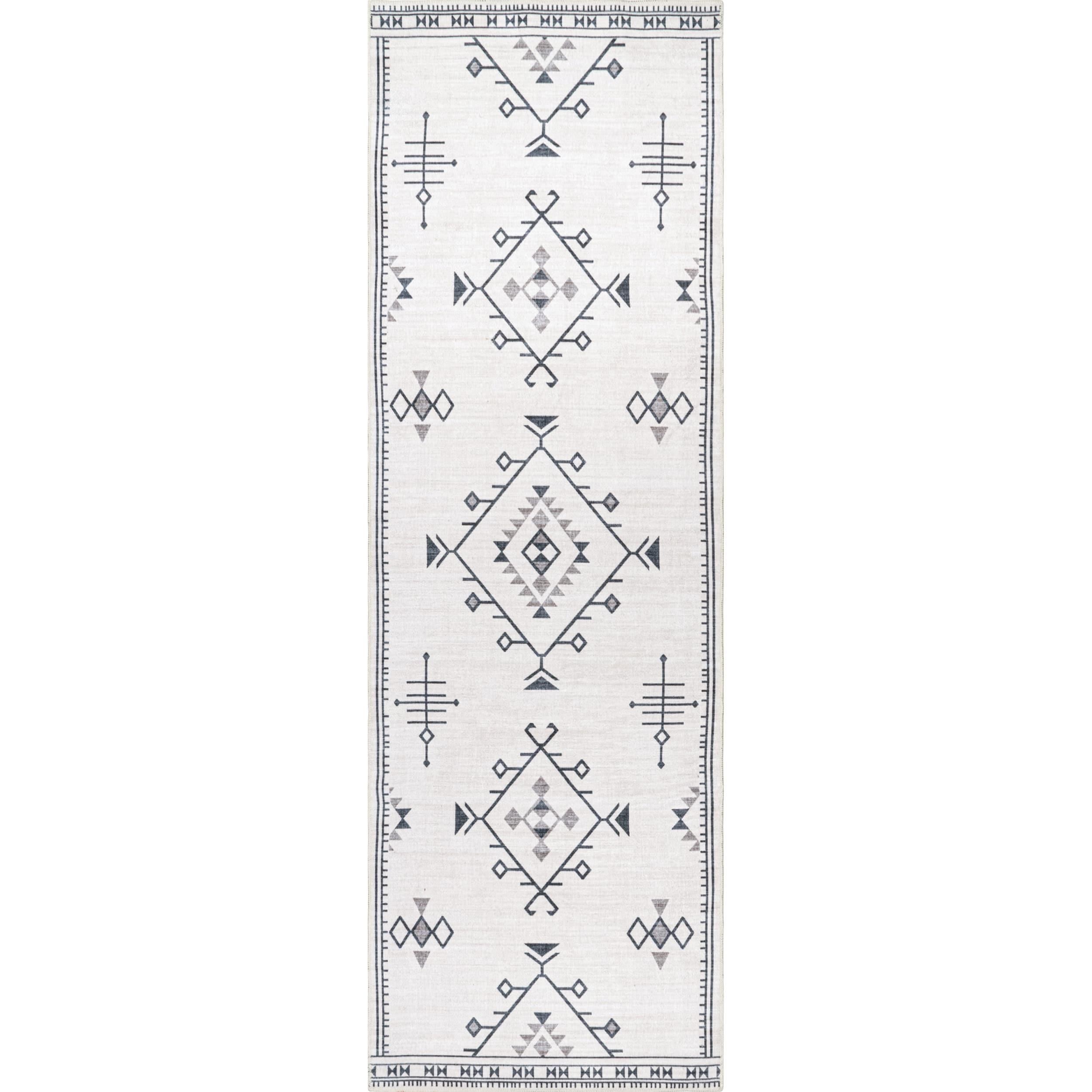 Nuloom Evalyn Diamond 2x6 Machine Washable Runner Indoor Area Rug for Living Room Bedroom Dining Room Entryway Hallway Kitchen, Cream/Ivory