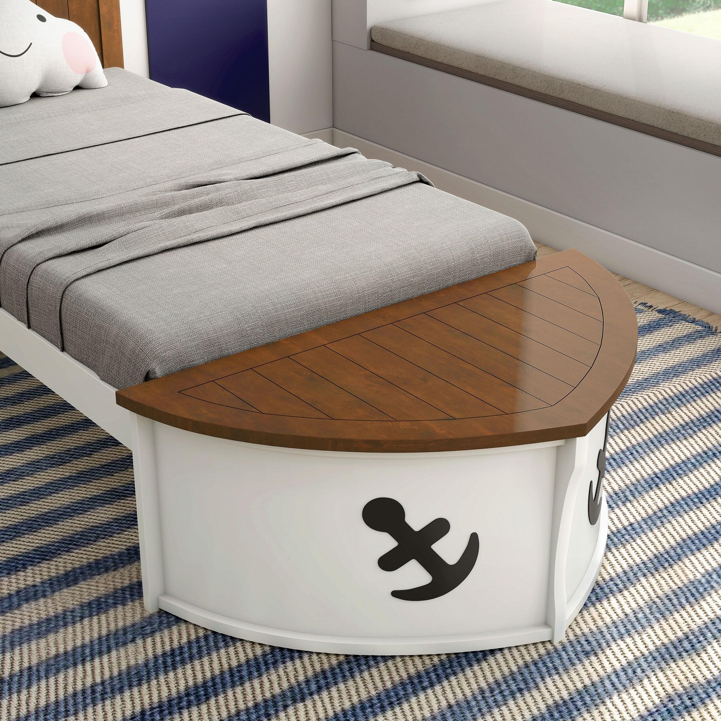 Furniture of America Badedu Kids Solid Wood Twin Captain Bed White and Oak