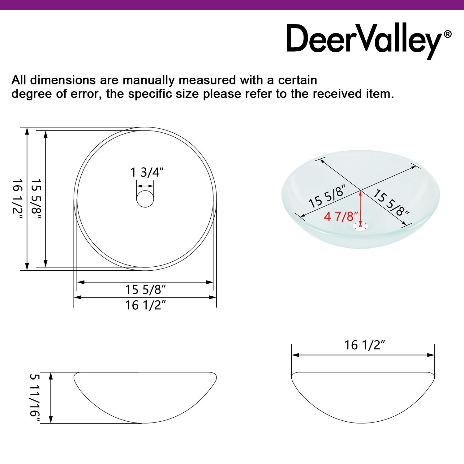 DeerValley Symmetry 16.5'' Circular Glass Vessel Bathroom Sink