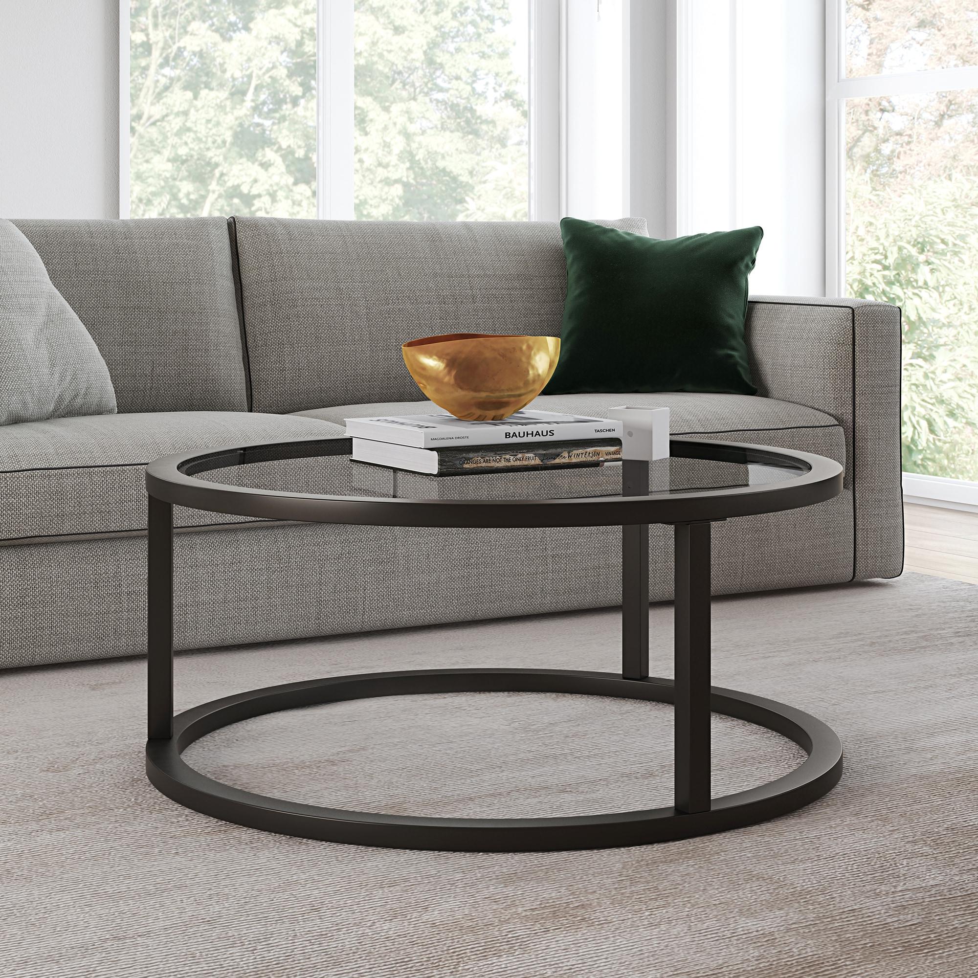 Evelyn&Zoe Parker 35" Wide Round Coffee Table, Blackened Bronze