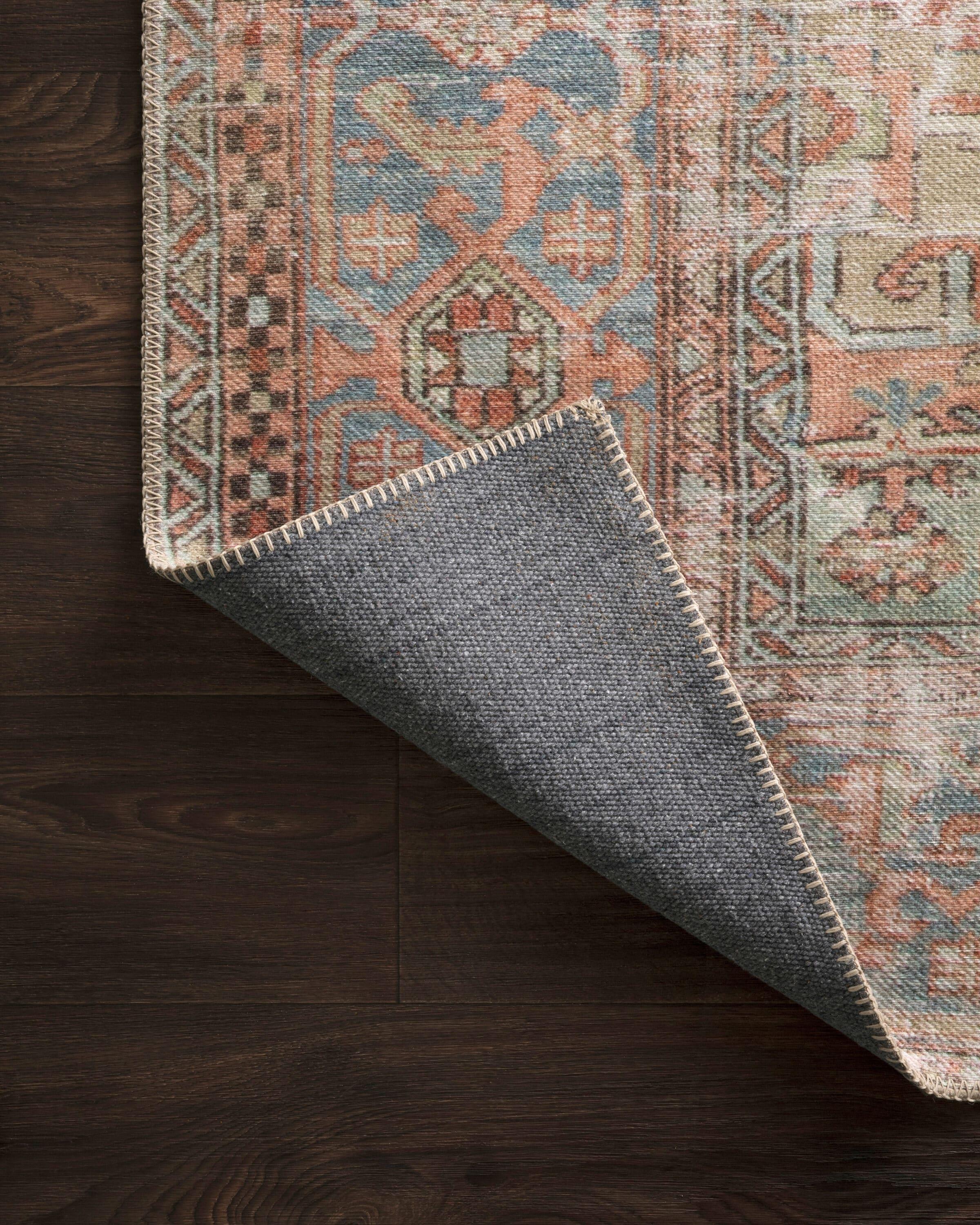 Hand-Knotted Blue and Terracotta Wool Oriental Rug