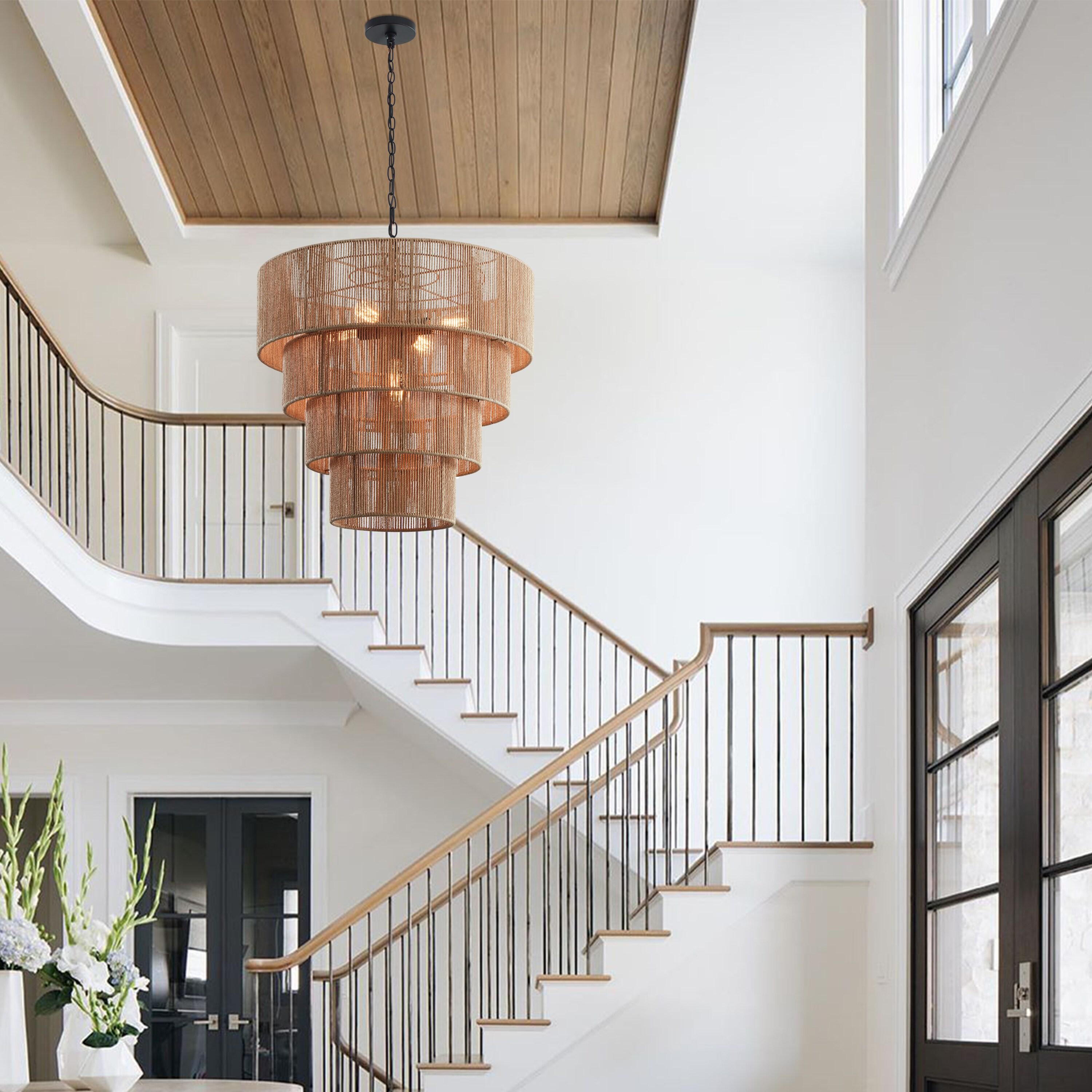 18 in. 5-Light Blackened Bronze Crystal Chandelier with Fabric Shade