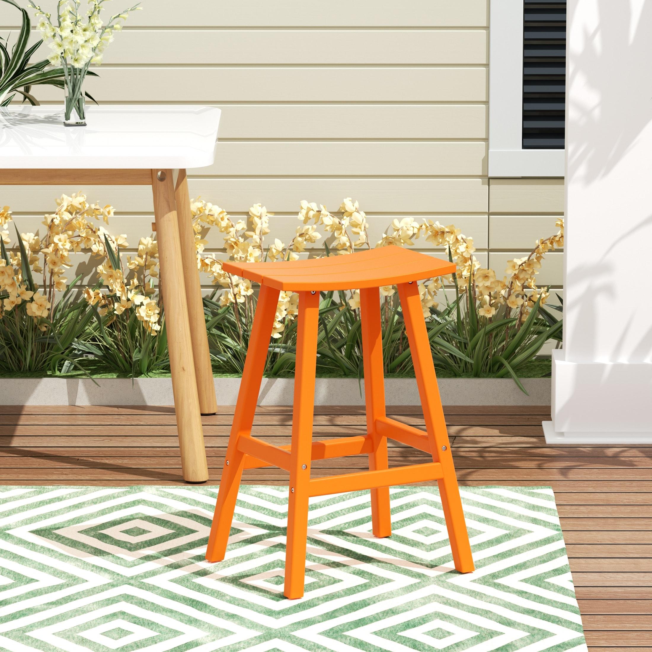 Franklin Orange 29 in. Poly HDPE Fade Resistant Outdoor Patio Saddle Seat Pub Height Bar Stool