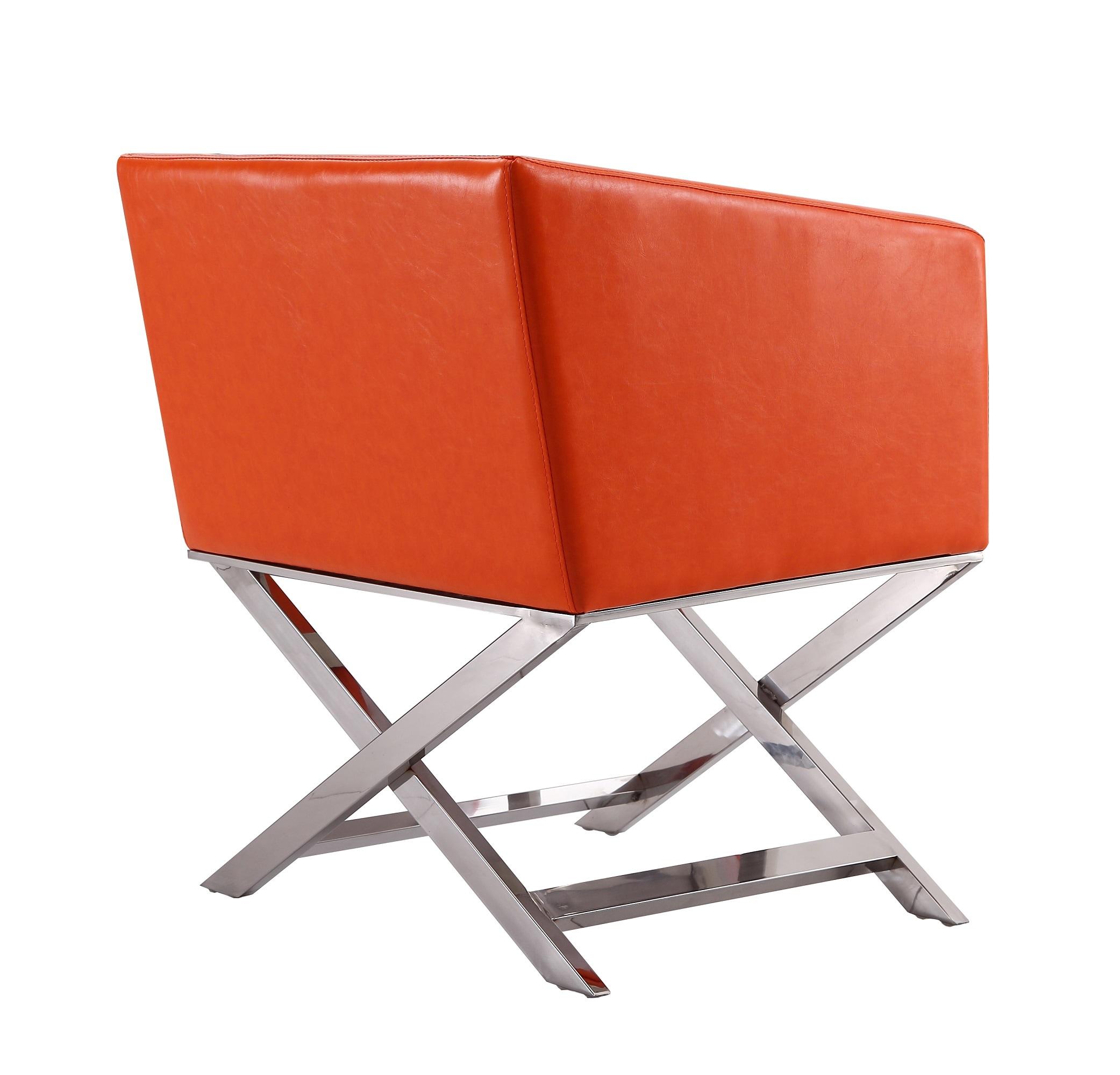 Set of 2 Hollywood Faux Leather Lounge Accent Chairs Orange - Manhattan Comfort: Chrome-Finished Metal, No Assembly Required