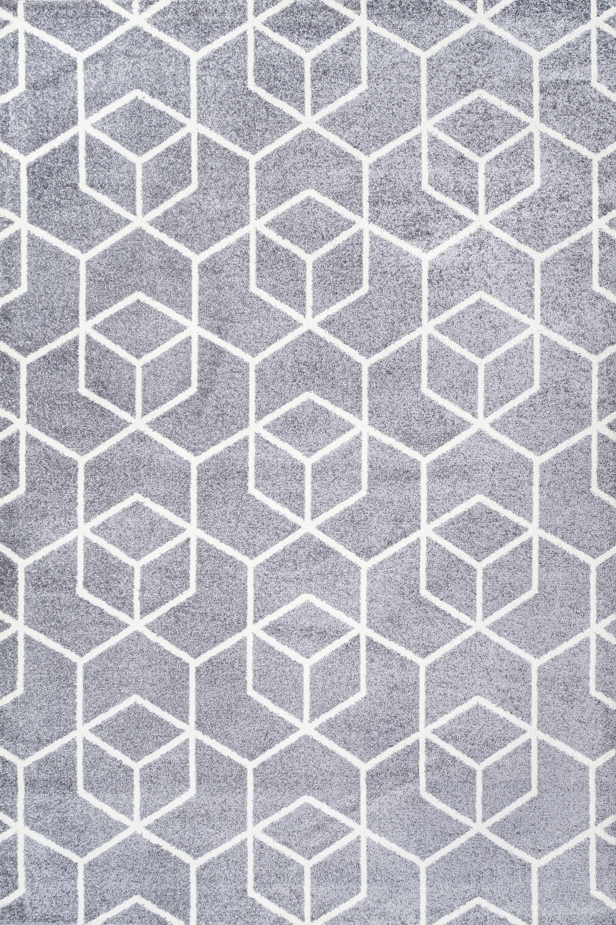 4'x6' Tumbling Blocks Modern Geometric Area Rug, Gray/White - JONATHAN Y